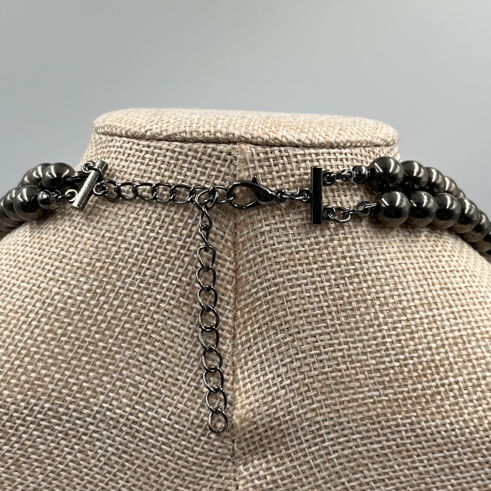 Adjustable Black Double Stranded Pearl Beads Layered Graduated Lobster Necklace - Thumbnail 6