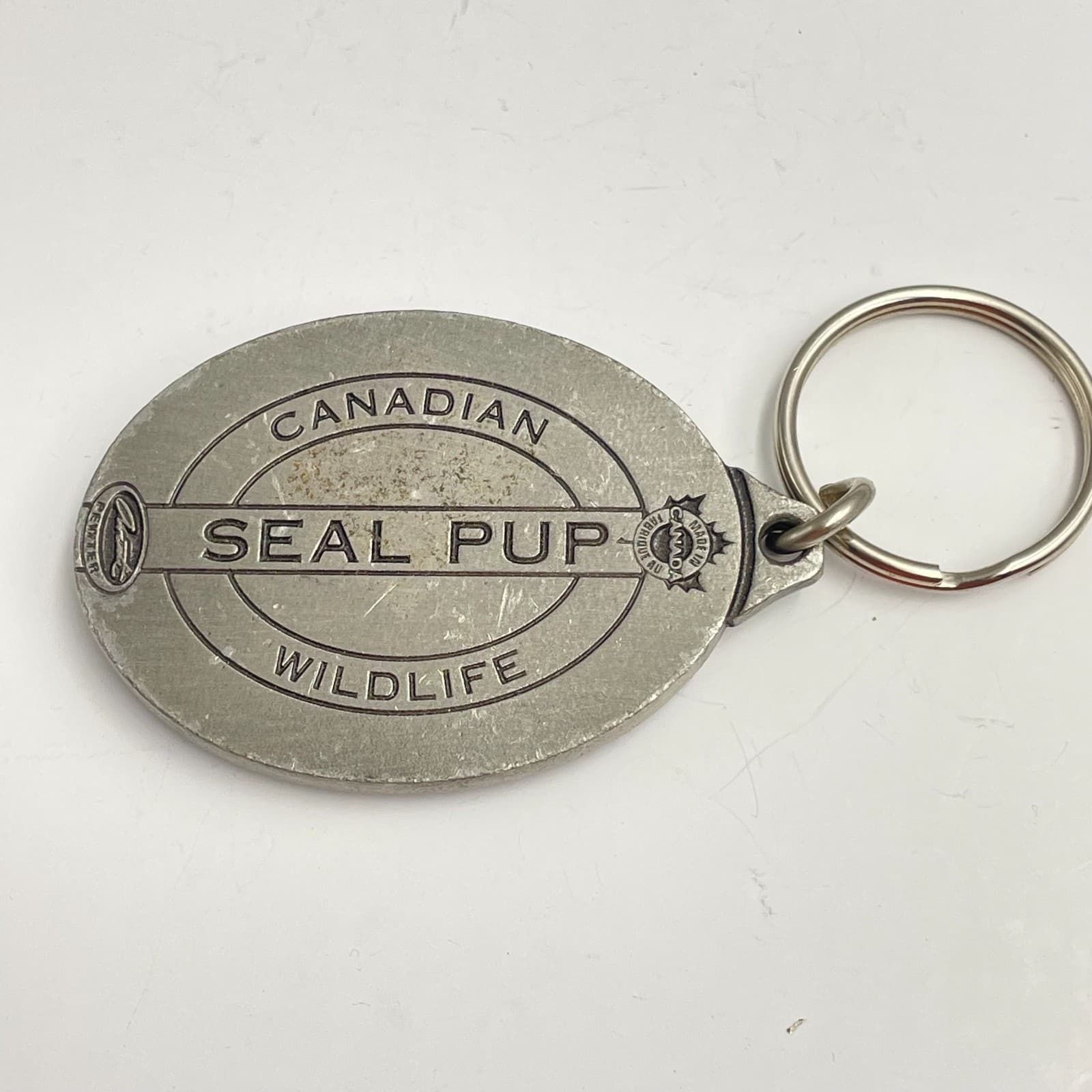 Vintage 90s Canada Souvenir Animal Pup Wildlife Pewter Keychain Charm Jewelry - Thumbnail 4