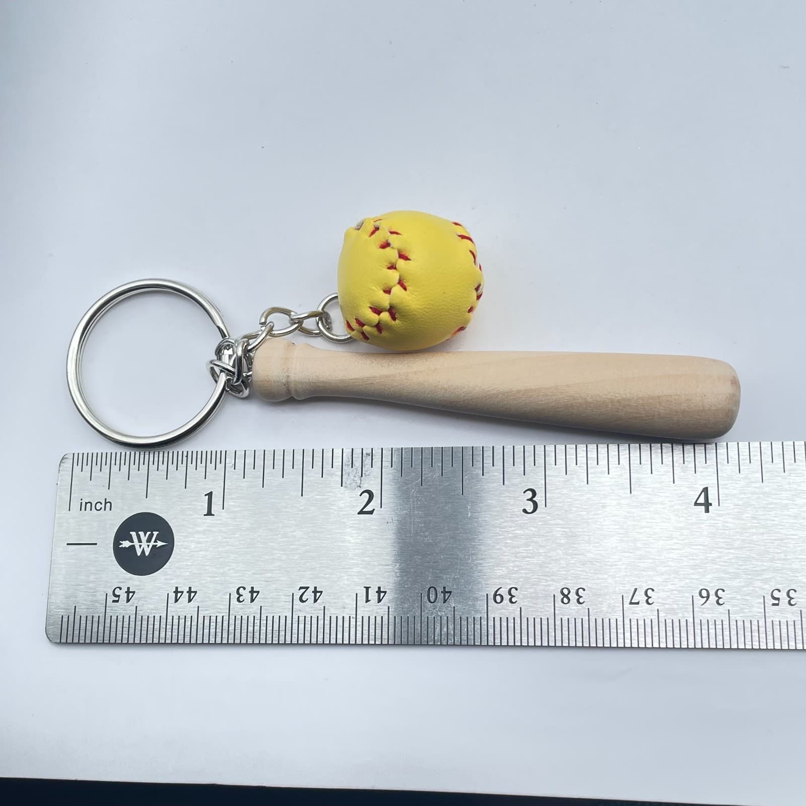 Vintage 90s Silver Tone Mini Yellow Soft Baseball Wood Bat Charm Keychain - Thumbnail 8