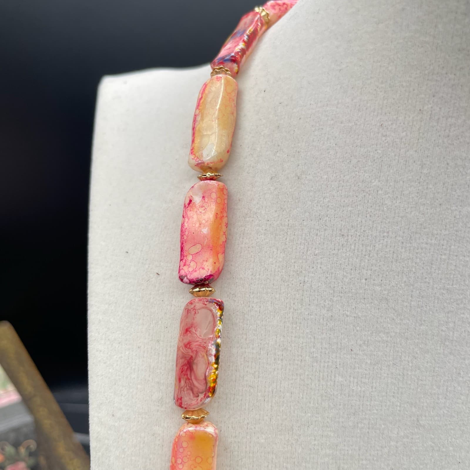 Multi-Color Classic Long Rectangular Tablet Opal Beaded Strand Magnetic Necklace - Thumbnail 8