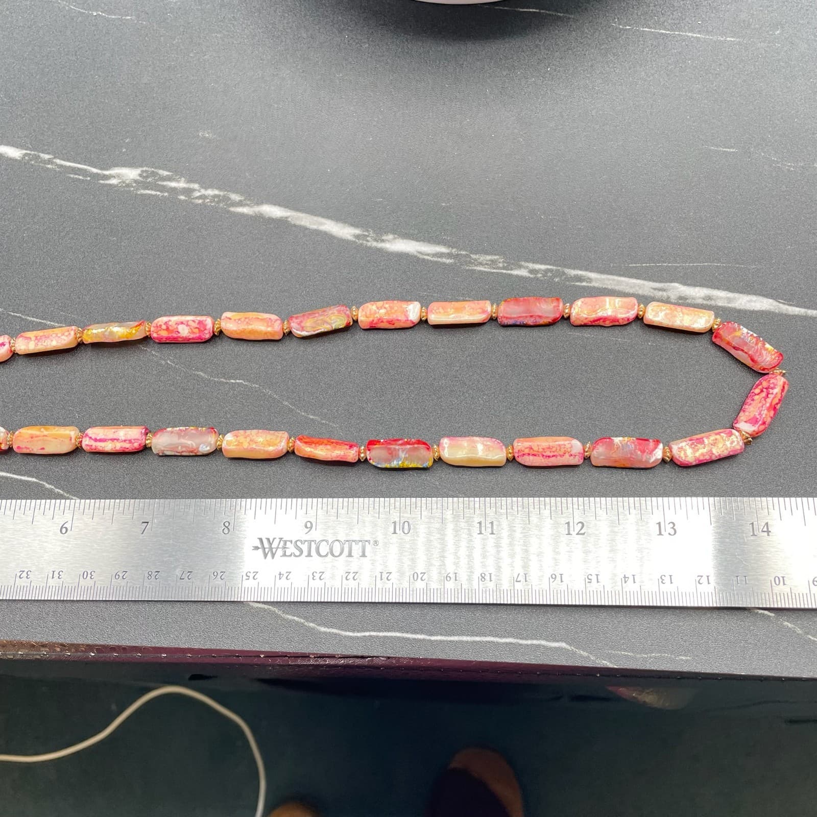 Multi-Color Classic Long Rectangular Tablet Opal Beaded Strand Magnetic Necklace - Thumbnail 12