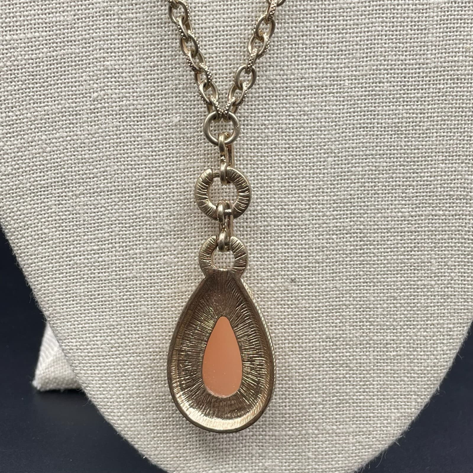 Vintage Gold-Tone Rolo Link Chain Rhinestone Teardrop Pendant Necklace - Thumbnail 3