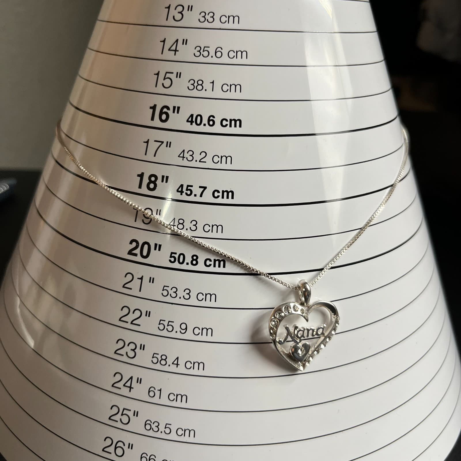 Gift Jewelry Silver-Tone Box Chain Clear Rhinestone Nana Heart Pendant Necklace - Thumbnail 9