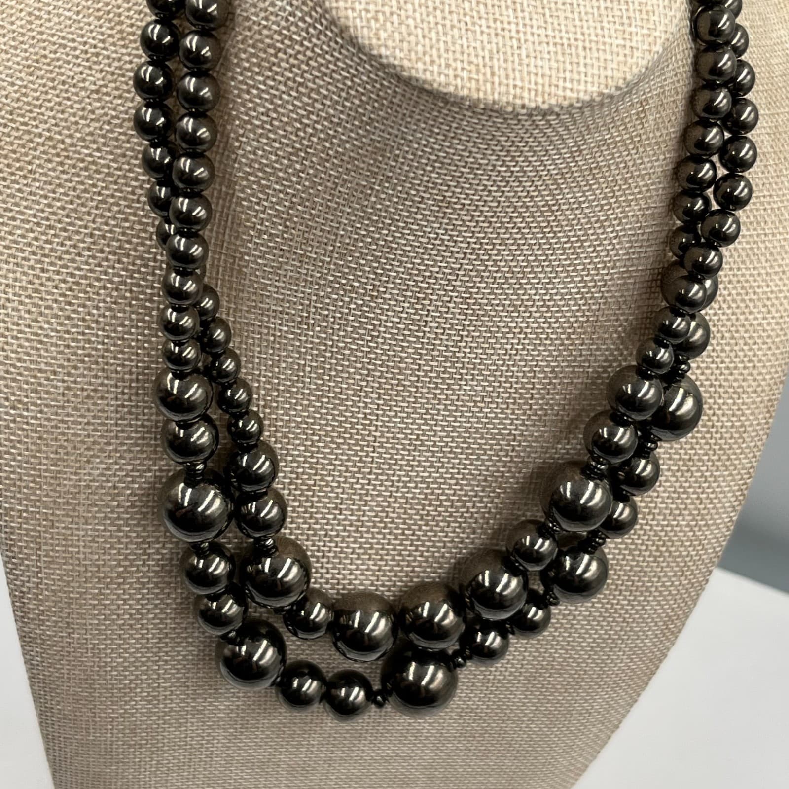 Adjustable Black Double Stranded Pearl Beads Layered Graduated Lobster Necklace - Thumbnail 5