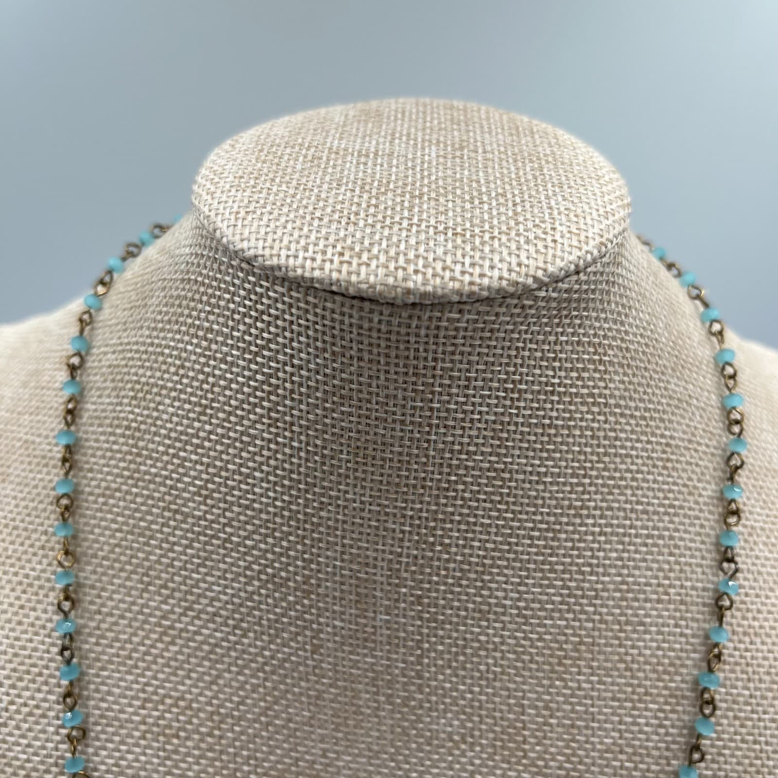 Park Lane Boho-Chic Gold-Tone Chain Blue Glass Beaded Station Lobster Necklace - Thumbnail 2