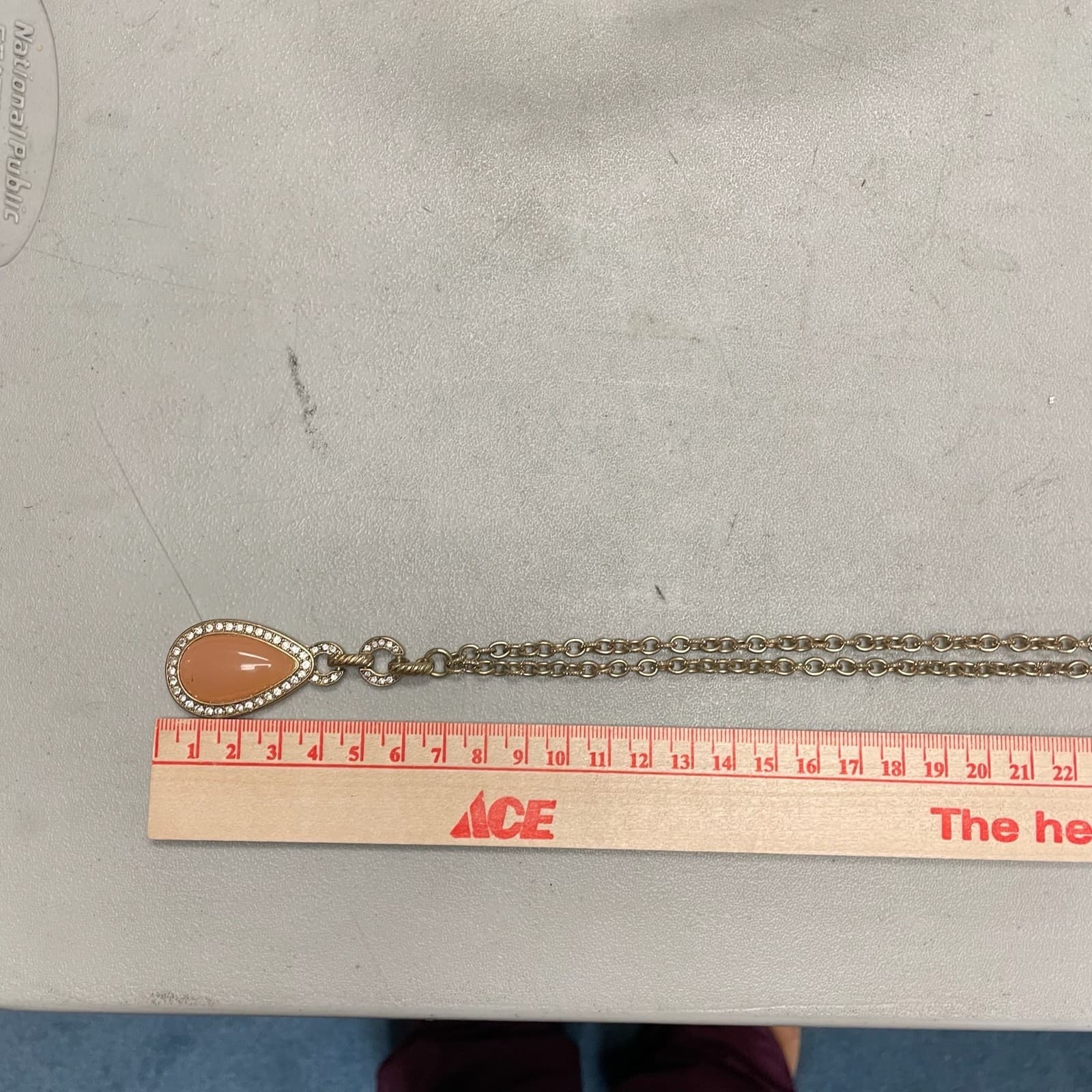 Vintage Gold-Tone Rolo Link Chain Rhinestone Teardrop Pendant Necklace - Thumbnail 9