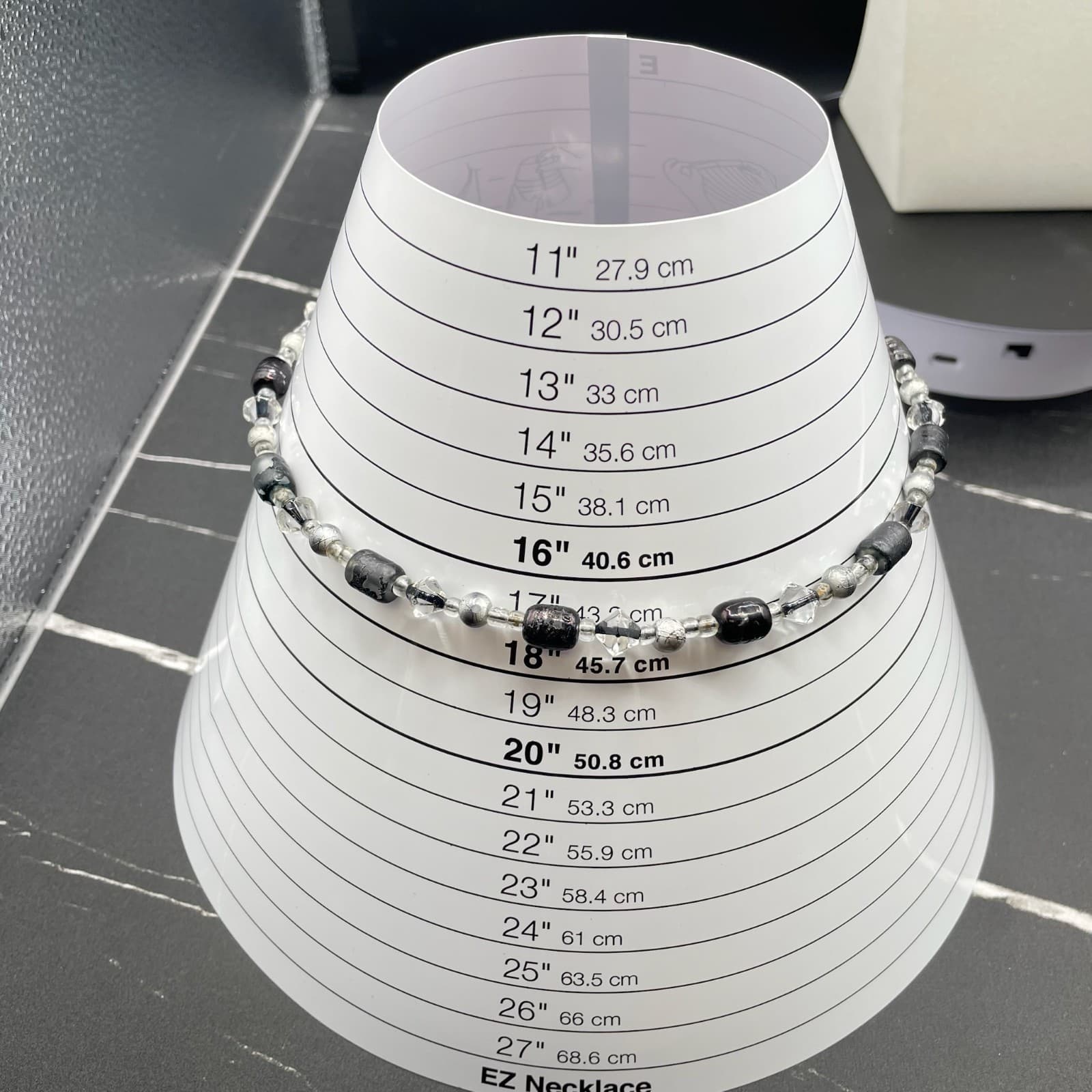 Vintage Black Gray Classic Cord Clear Faceted Glass Beaded Statement Necklace - Thumbnail 8