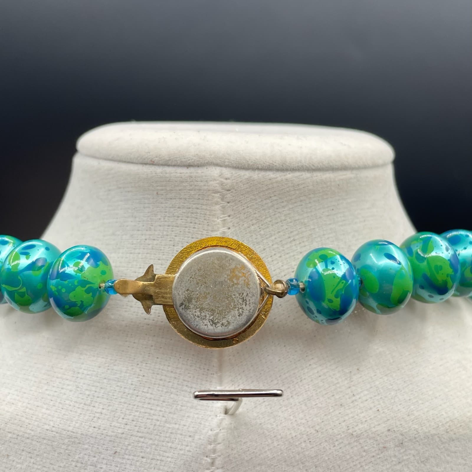 Vintage Green Classic Fashion Bezel Glass Chrysocolla Beaded Statement Necklace - Thumbnail 7