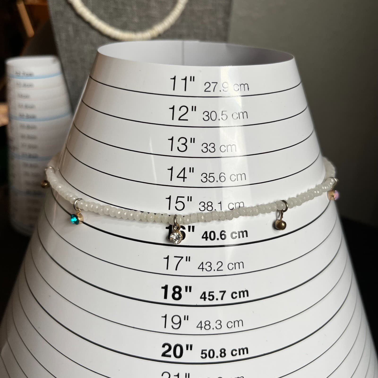 Vintage White Beaded Necklace Multicolor Crystal Charm Gold Tone Boho Statement - Thumbnail 7