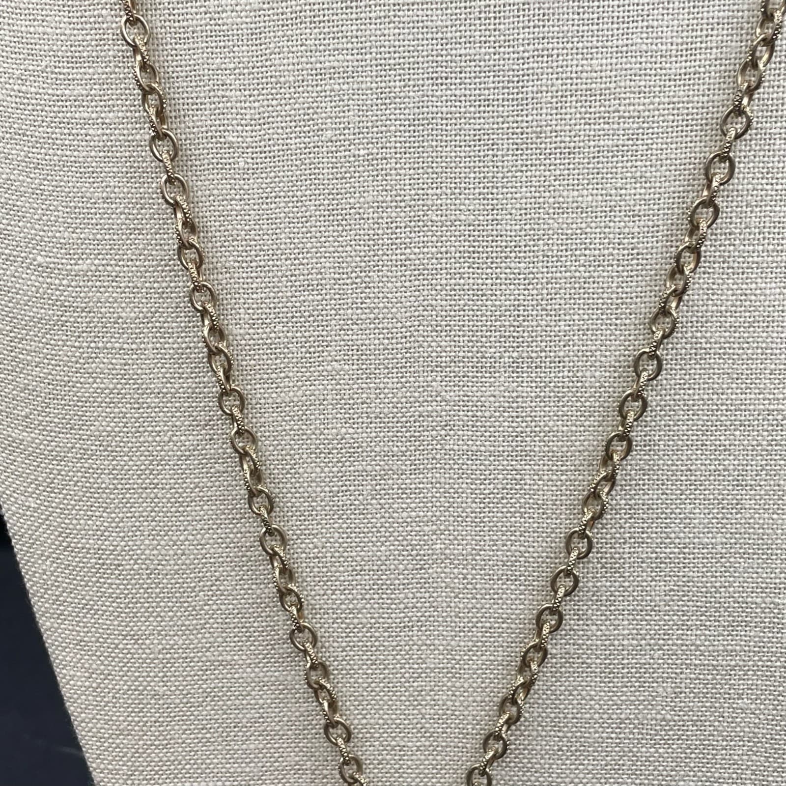 Vintage Gold-Tone Rolo Link Chain Rhinestone Teardrop Pendant Necklace - Thumbnail 5