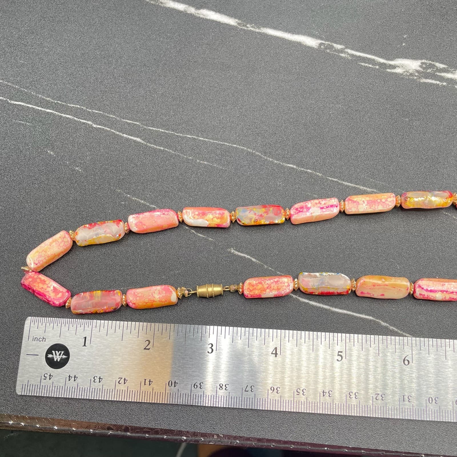 Multi-Color Classic Long Rectangular Tablet Opal Beaded Strand Magnetic Necklace - Thumbnail 11