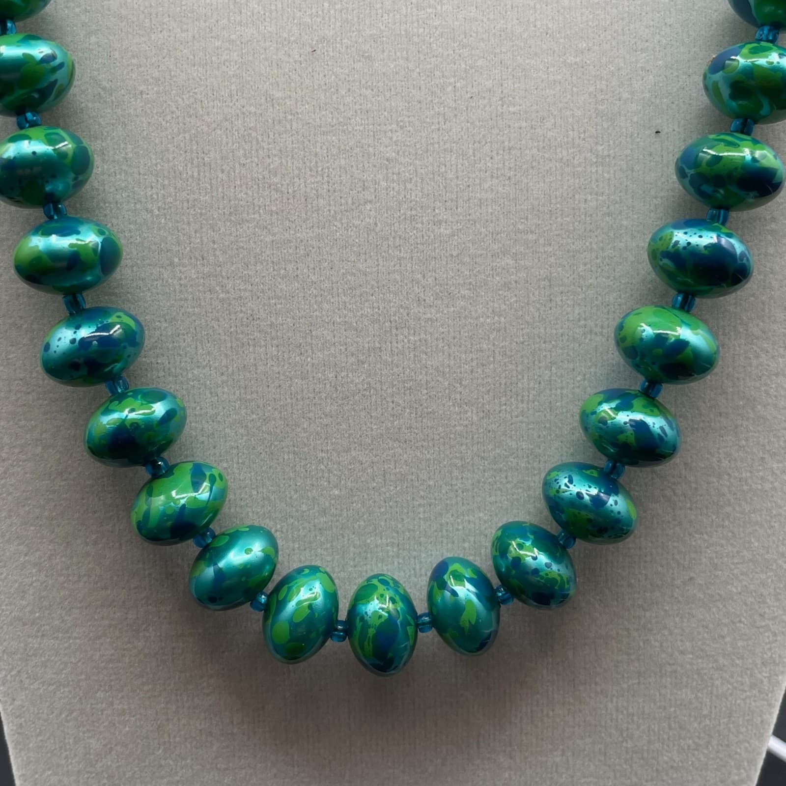 Vintage Green Classic Fashion Bezel Glass Chrysocolla Beaded Statement Necklace - Thumbnail 5
