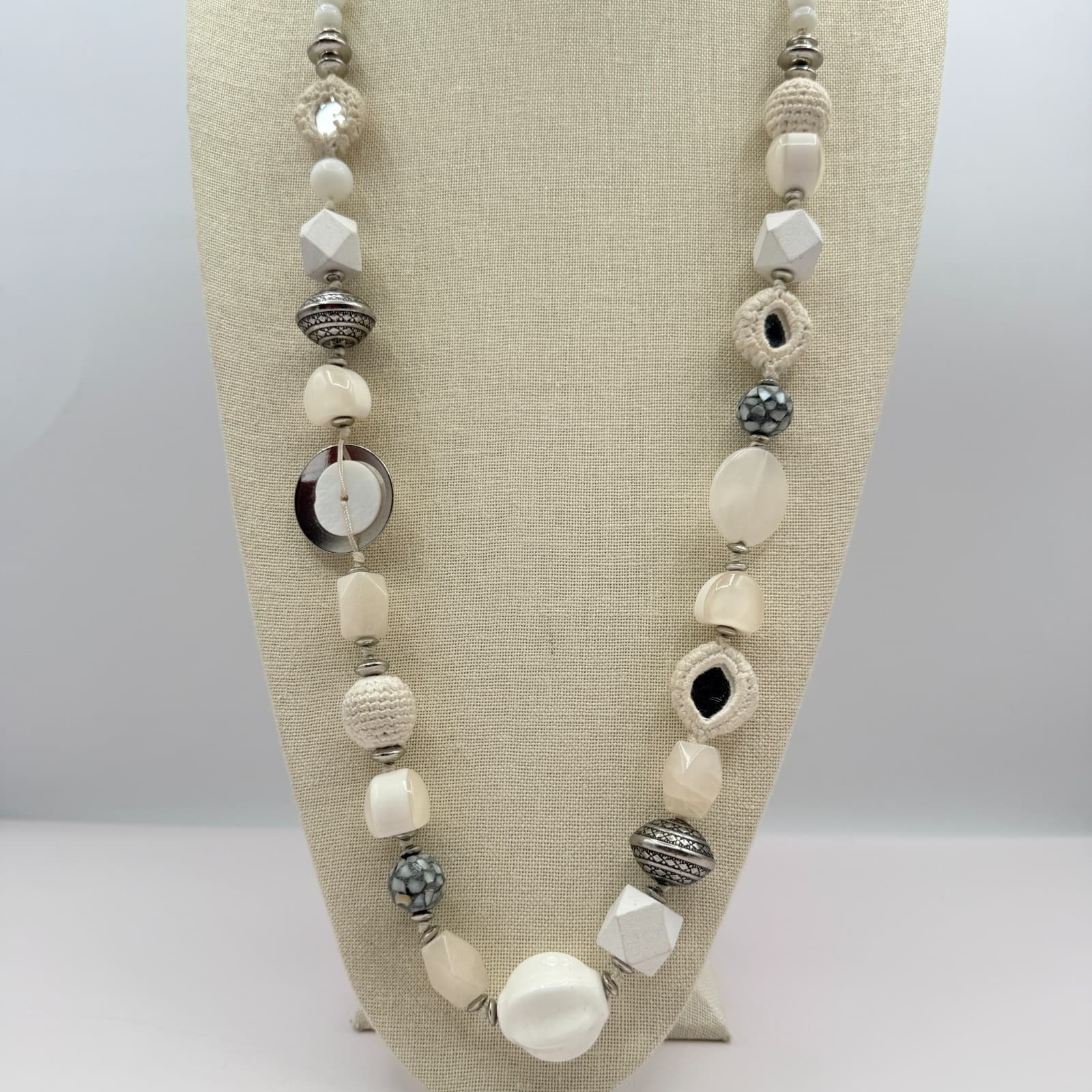 Vintage Y2K Chico's Silver Tone Chunky Beaded Necklace Statement Women's Jewelry - Thumbnail 2