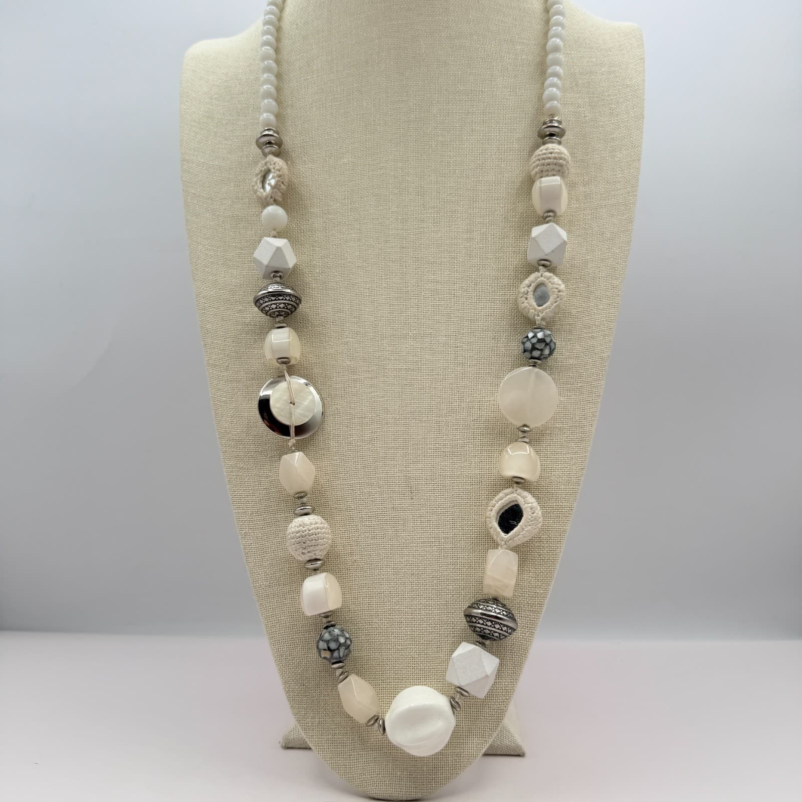 Vintage Y2K Chico's Silver Tone Chunky Beaded Necklace Statement Women's Jewelry - Thumbnail 6