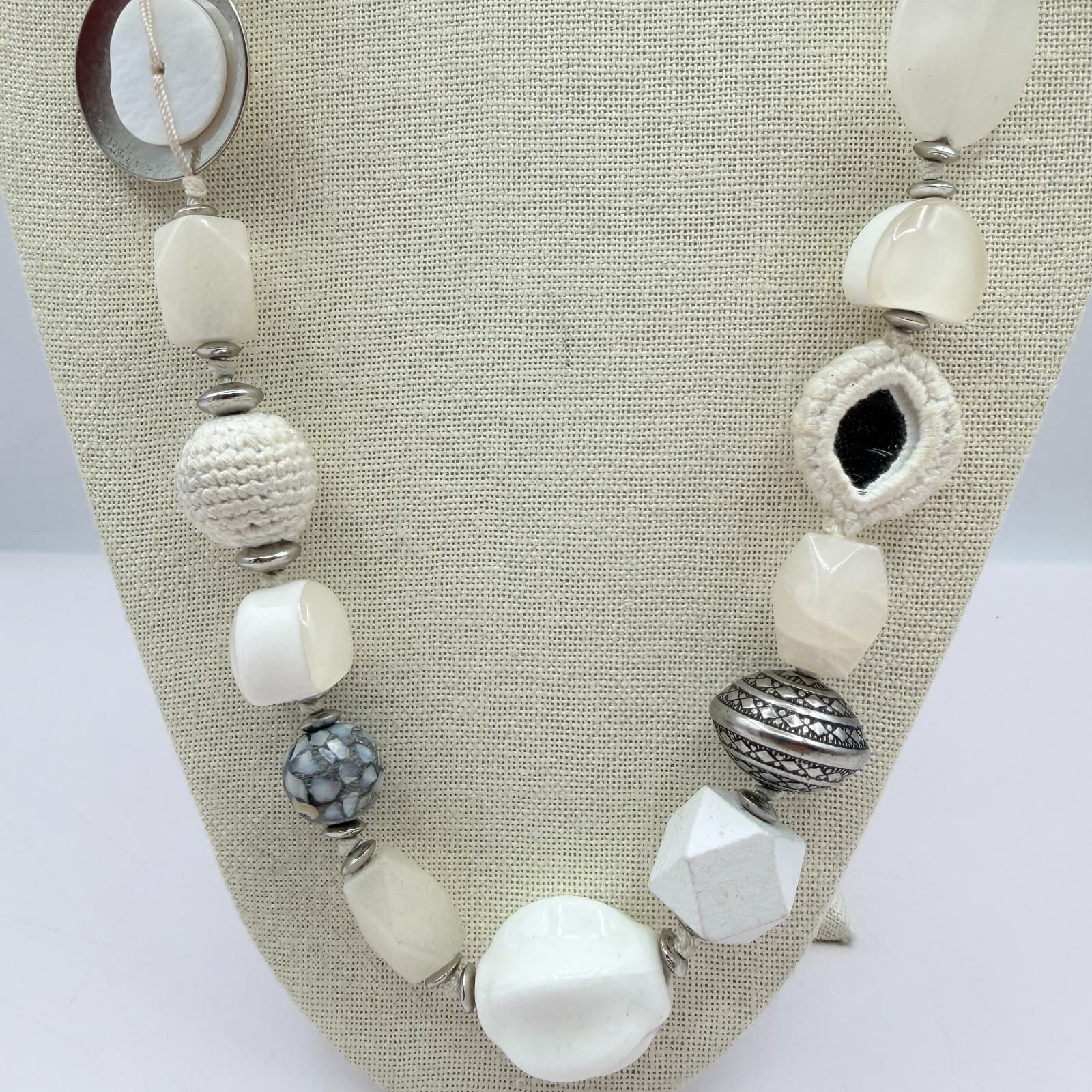 Vintage Y2K Chico's Silver Tone Chunky Beaded Necklace Statement Women's Jewelry - Thumbnail 3