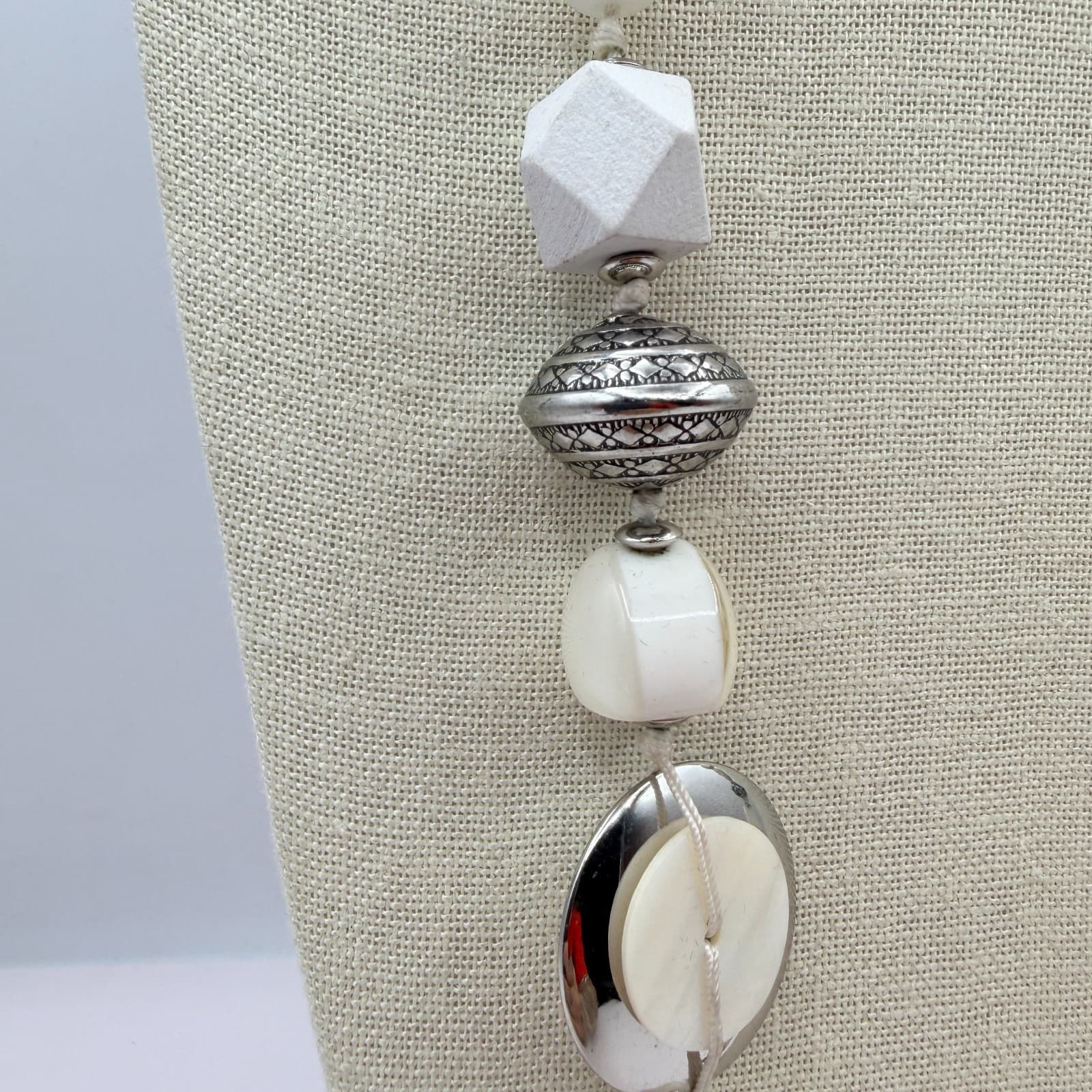 Vintage Y2K Chico's Silver Tone Chunky Beaded Necklace Statement Women's Jewelry - Thumbnail 4