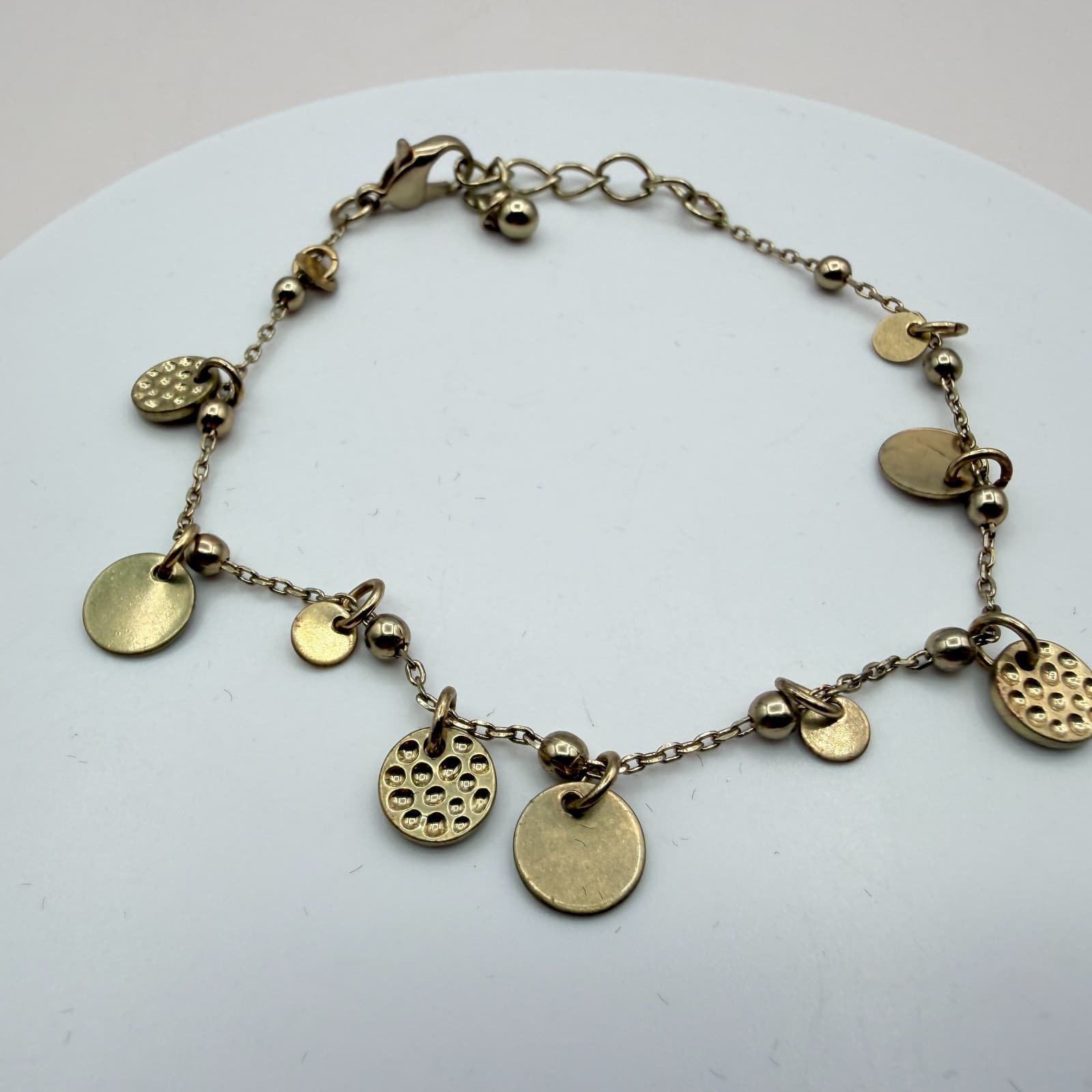 Vintage Y2K Gold Tone Textured Disc Charm Bracelet Adjustable Boho Style Jewelry - Thumbnail 3