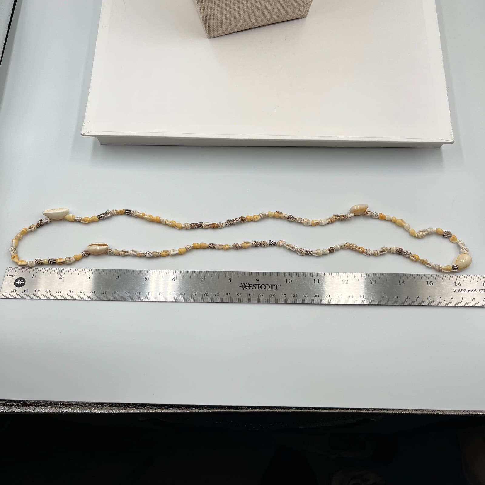 Vintage Tropical White Tan Brown Cowrie Nassa Seashell Beaded Opera Necklace - Thumbnail 8