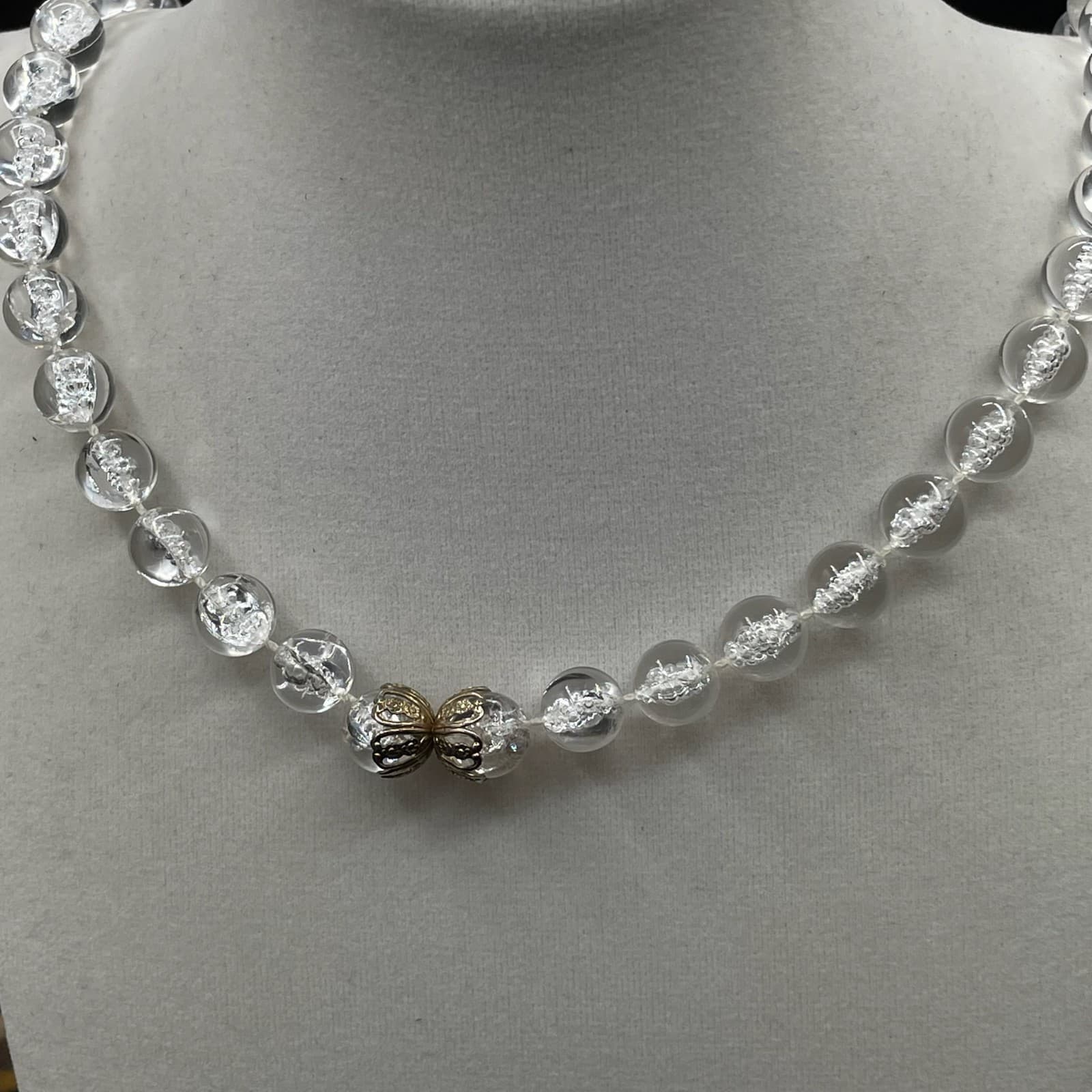 Vintage Fashion Filigree Bead Cap Elegant Clear Faceted Glass Beaded Necklace - Thumbnail 8