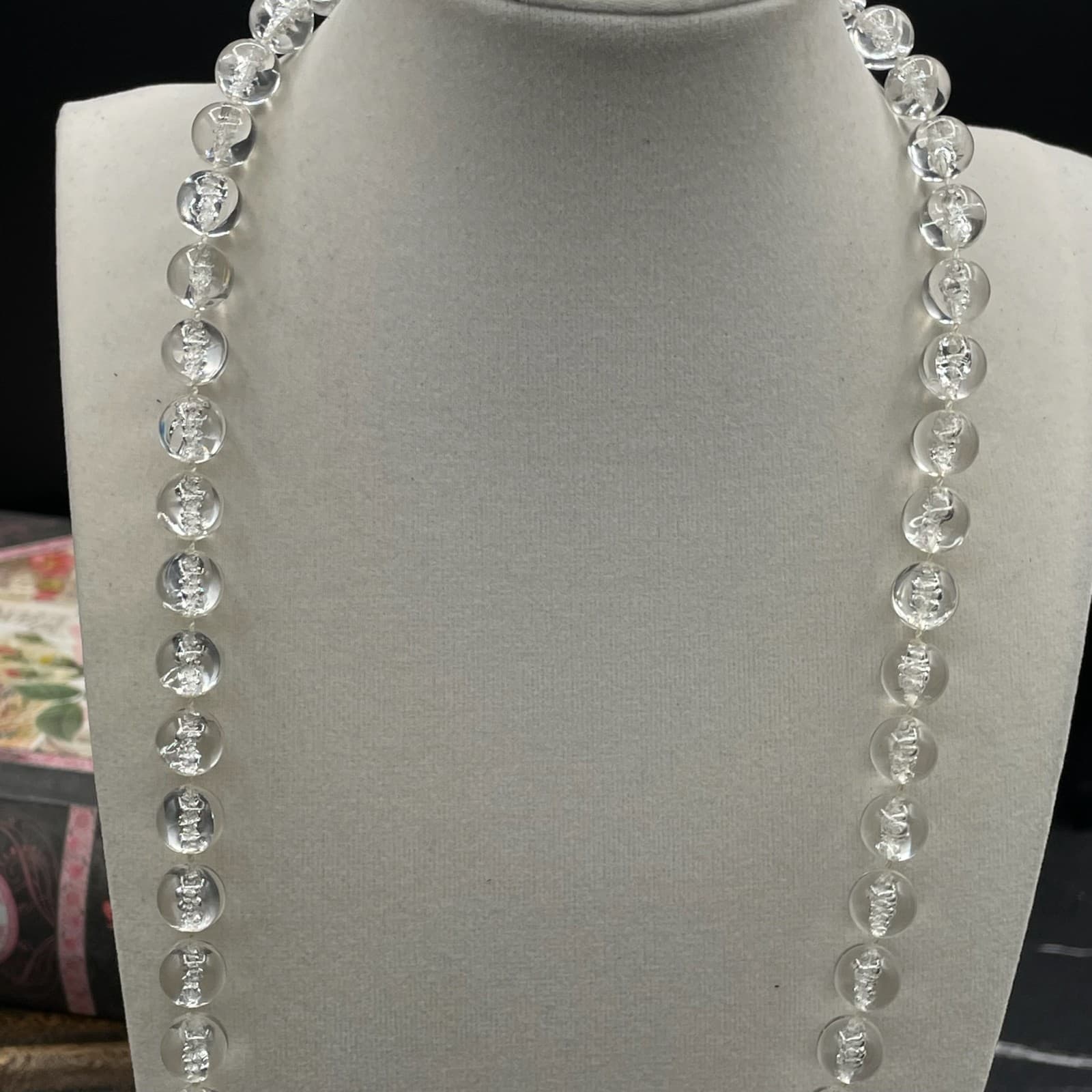 Vintage Fashion Filigree Bead Cap Elegant Clear Faceted Glass Beaded Necklace - Thumbnail 10