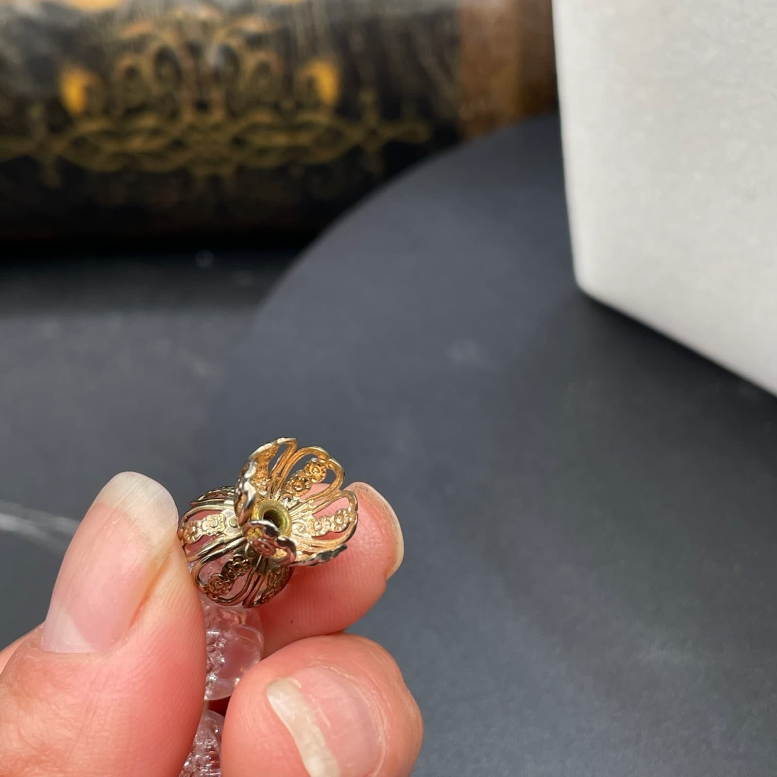 Vintage Fashion Filigree Bead Cap Elegant Clear Faceted Glass Beaded Necklace - Thumbnail 13