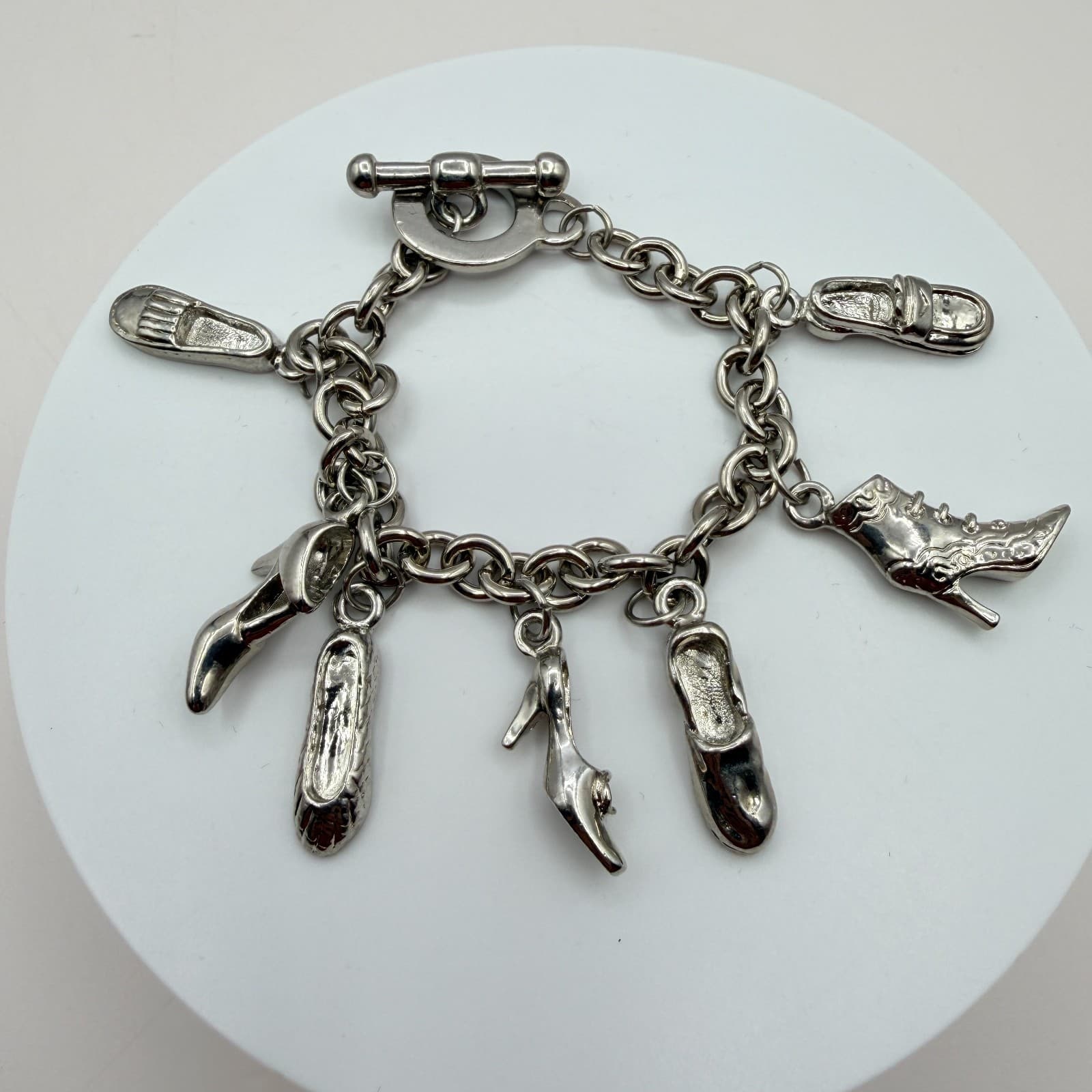 Vintage Y2K Silver Tone Shoe Charm Bracelet Women's Classic Fashion Jewelry - Image 1