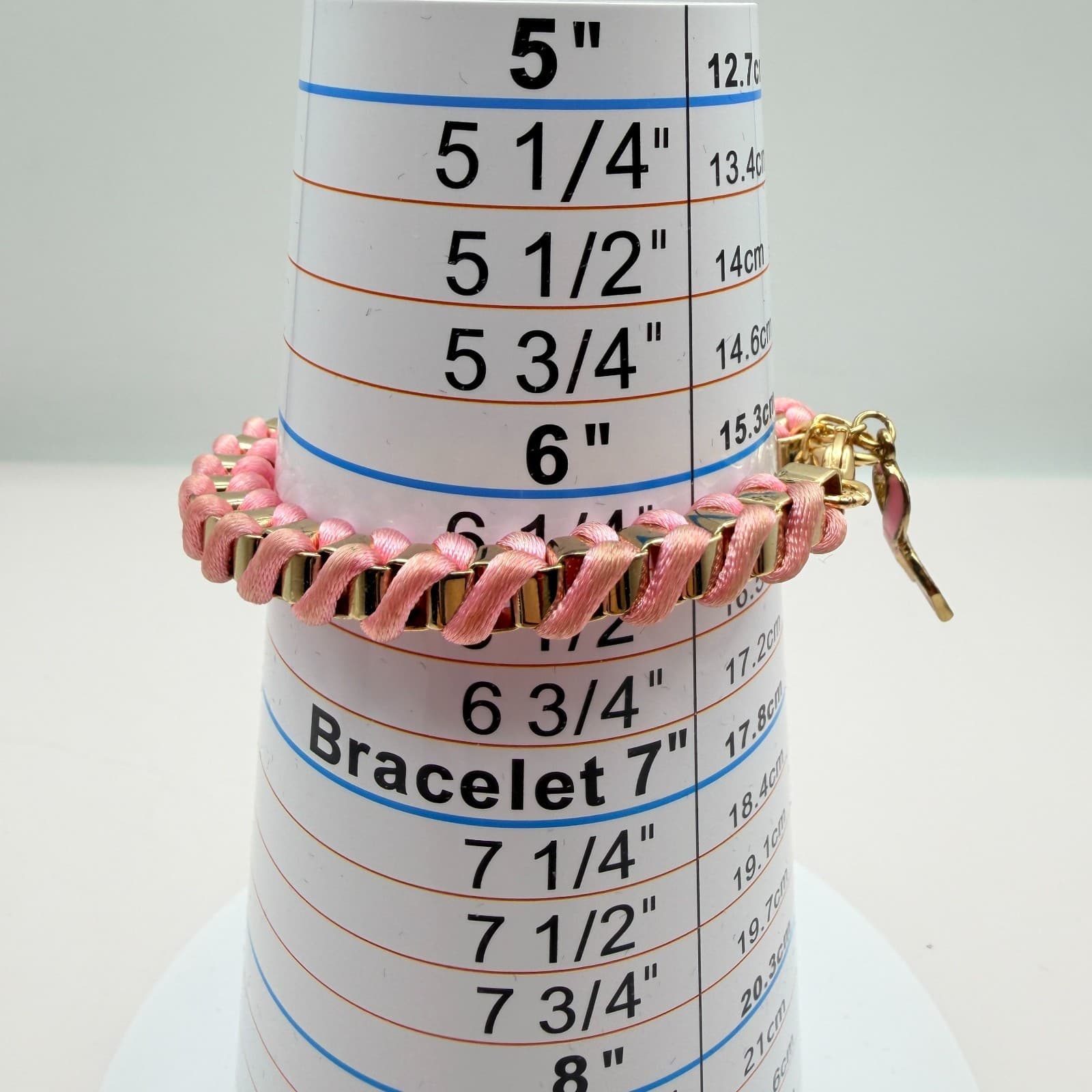 Vintage Y2K Pink Ribbon Breast Cancer Awareness Gold Tone Woven Cord Jewelry - Thumbnail 3