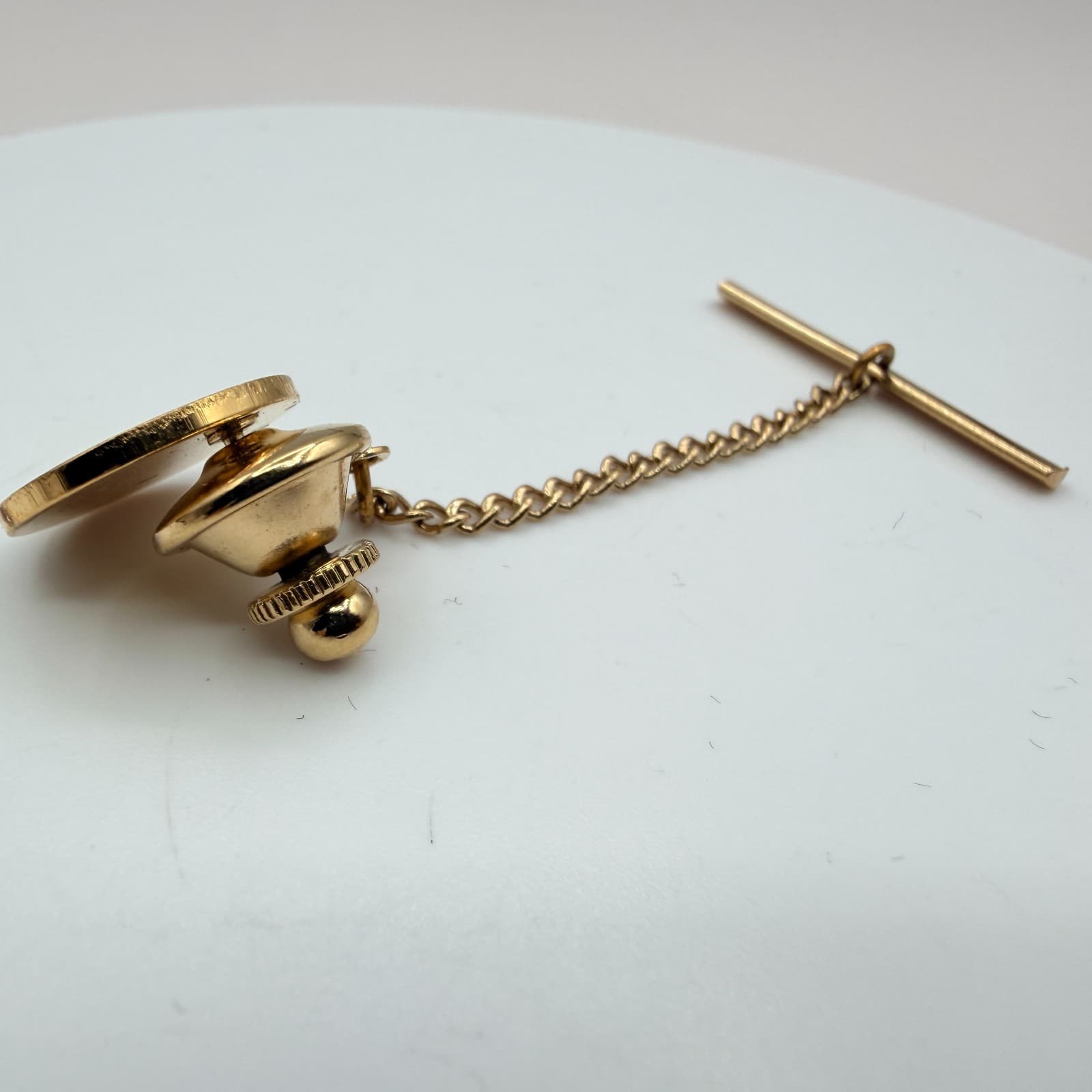 Vintage 80s Gold Tone Flying Duck Enamel Tie Tack Pin with Safety Chain Retro - Thumbnail 5