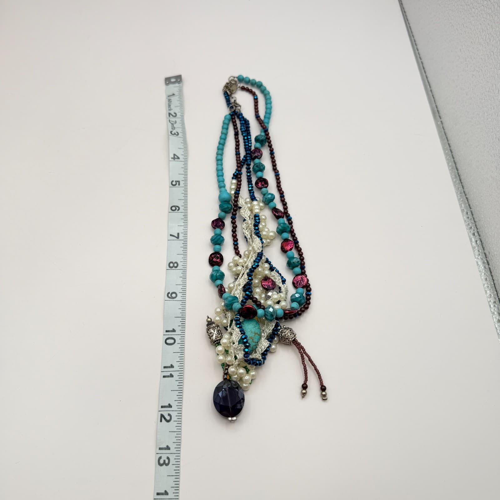 Vintage Y2K Multi Strand Beaded Turquoise Pearl Necklace Boho Statement Jewelry - Thumbnail 13