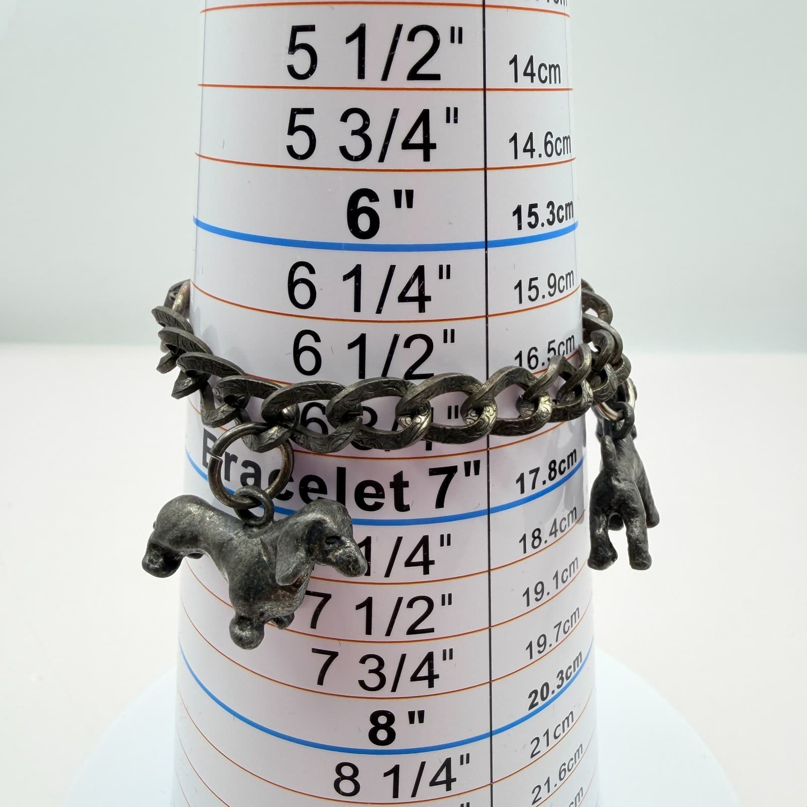 Vintage 90s Pewter Tone Curb Chain Dog Charm Bracelet Women's Classic Jewelry - Thumbnail 9