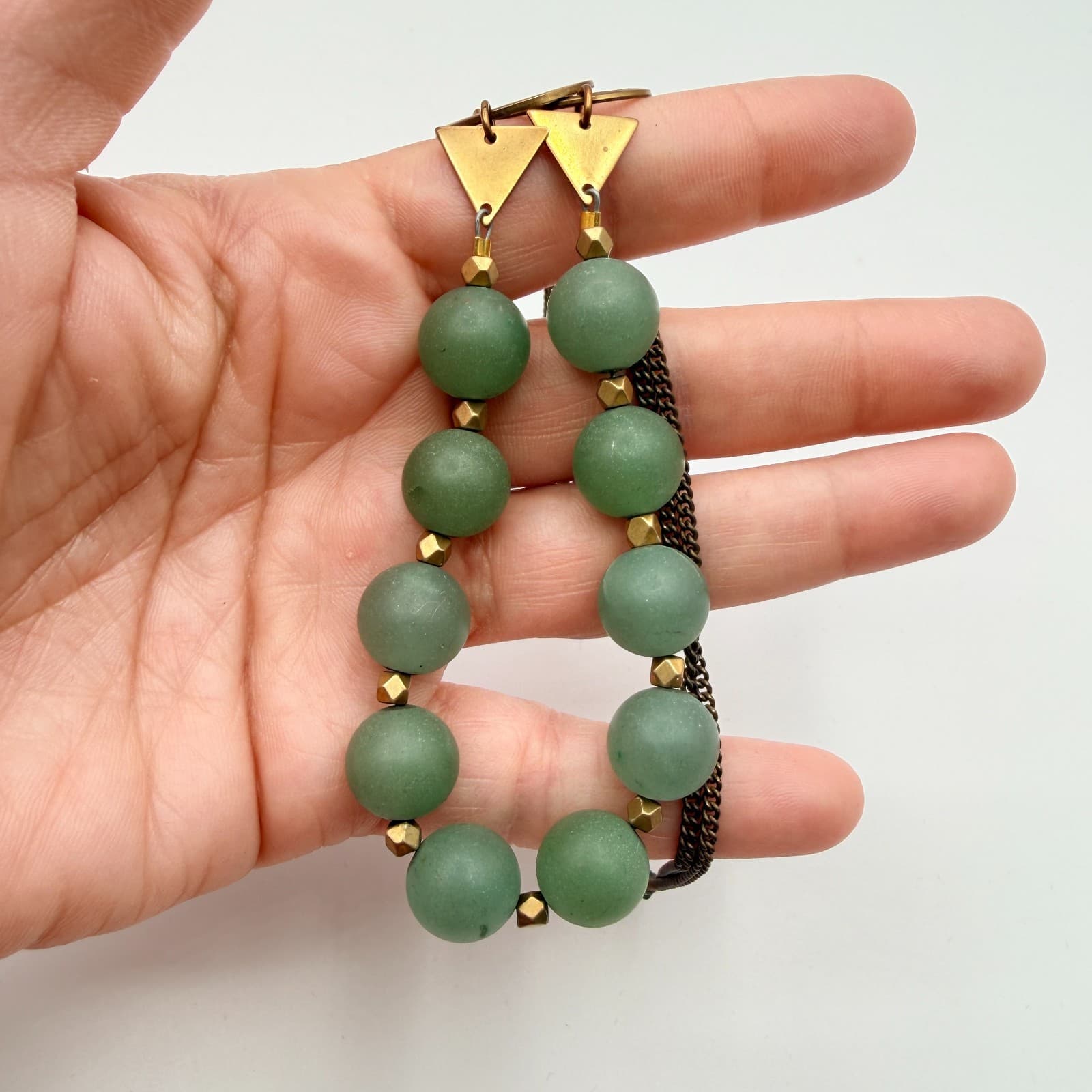 Vintage 90s Gold Tone Green Beaded Necklace Statement Women's Classic Jewelry - Thumbnail 8
