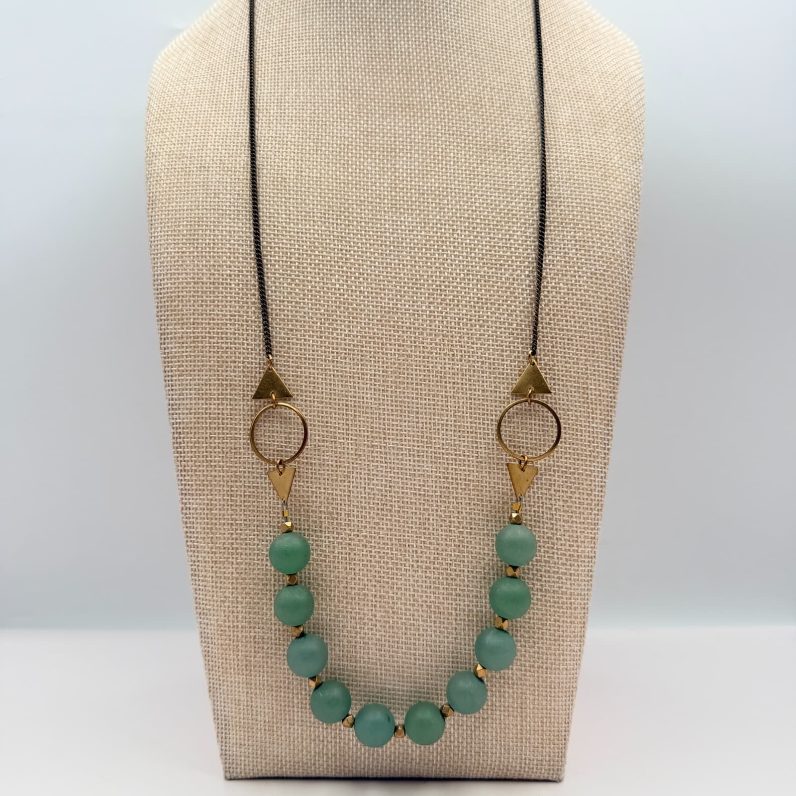 Vintage 90s Gold Tone Green Beaded Necklace Statement Women's Classic Jewelry - Image 1