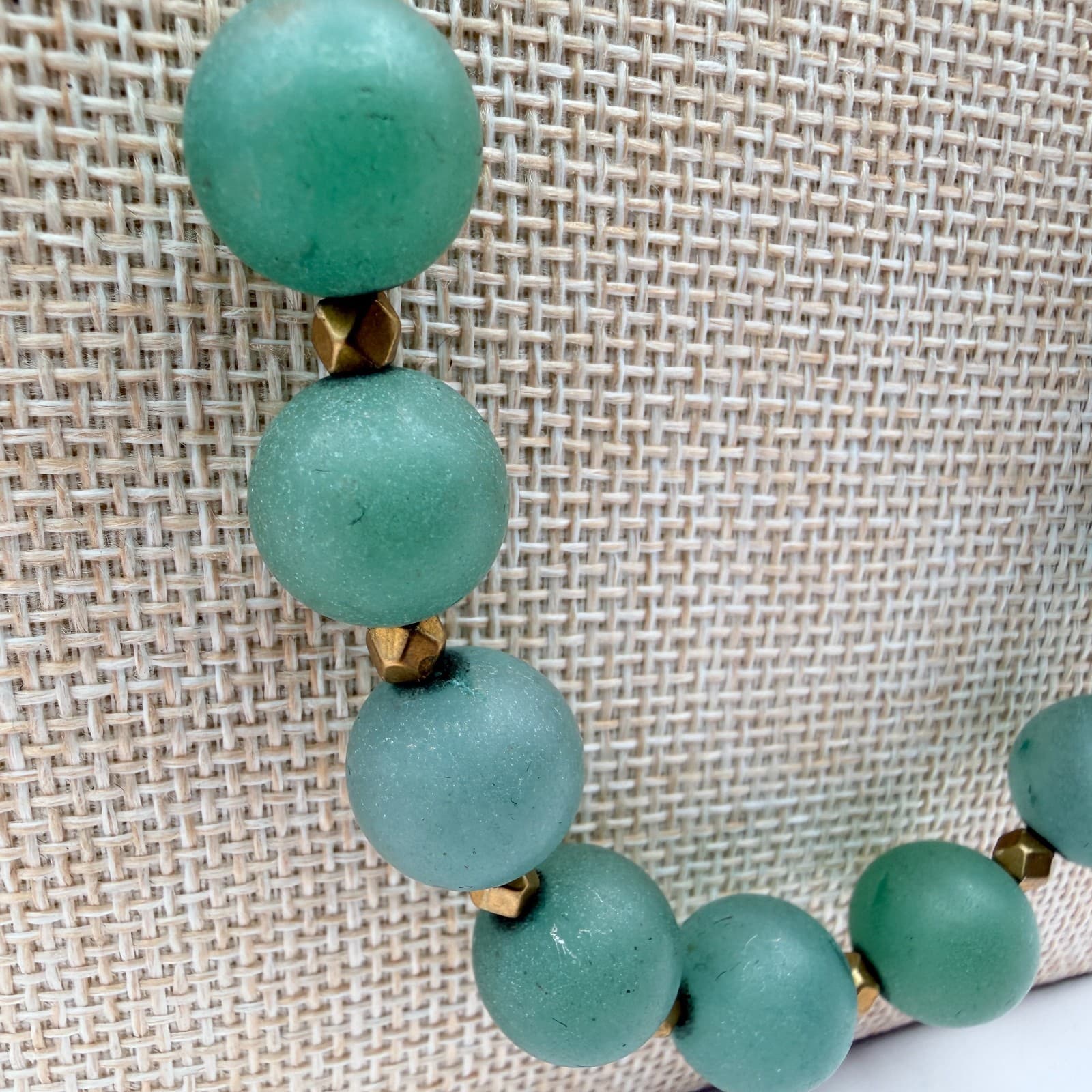 Vintage 90s Gold Tone Green Beaded Necklace Statement Women's Classic Jewelry - Thumbnail 4