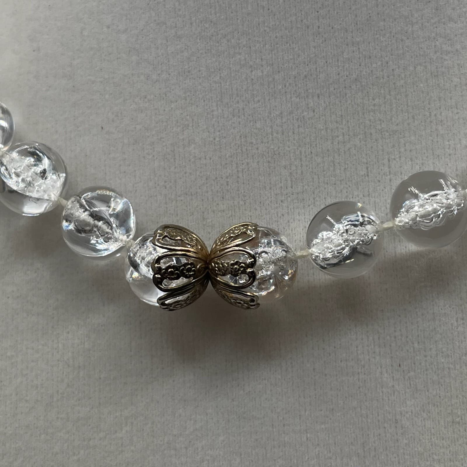 Vintage Fashion Filigree Bead Cap Elegant Clear Faceted Glass Beaded Necklace - Thumbnail 7