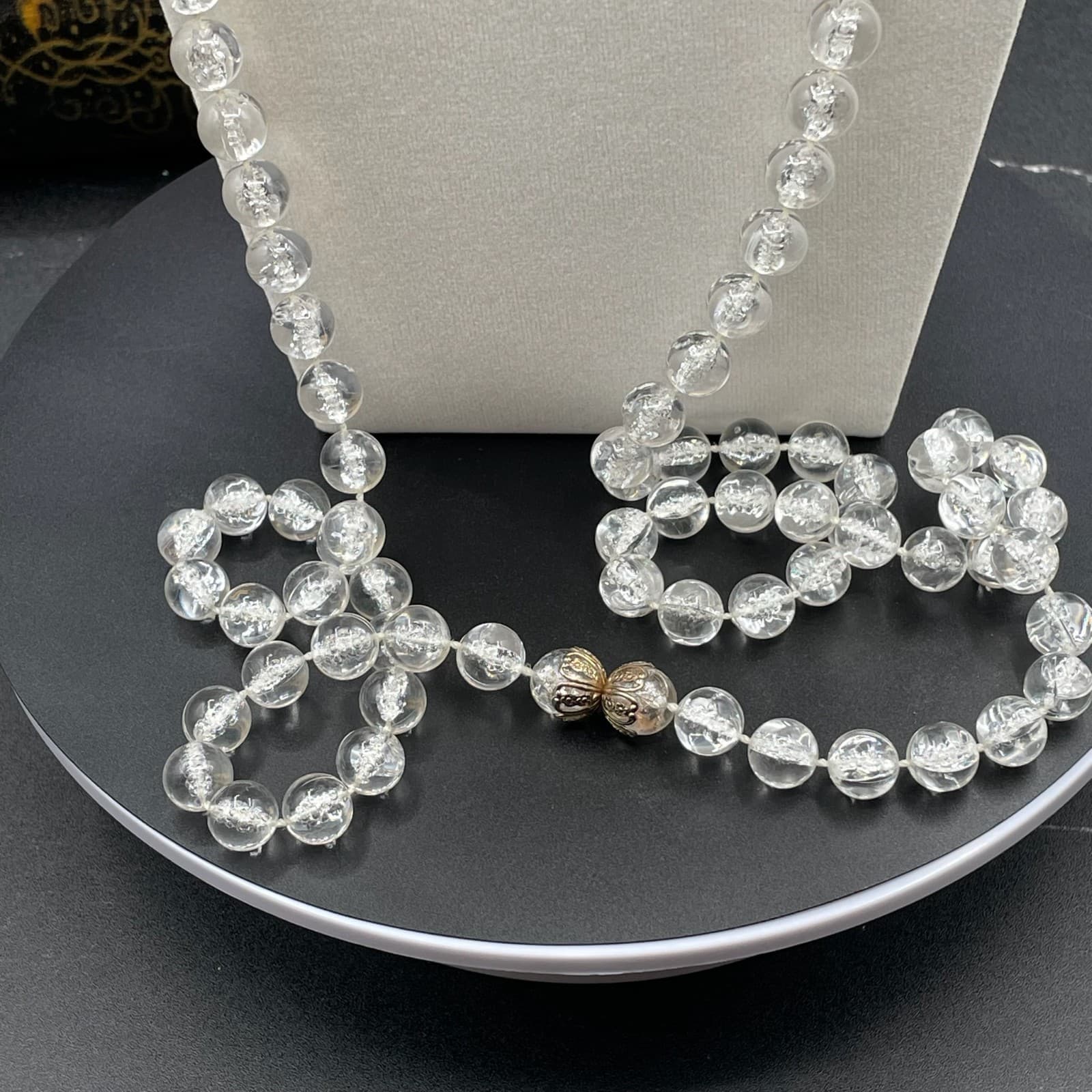 Vintage Fashion Filigree Bead Cap Elegant Clear Faceted Glass Beaded Necklace - Thumbnail 9