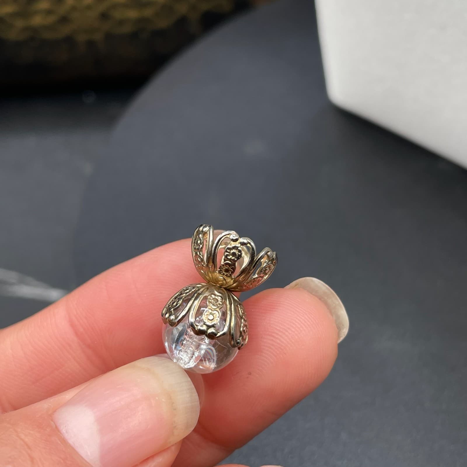 Vintage Fashion Filigree Bead Cap Elegant Clear Faceted Glass Beaded Necklace - Thumbnail 12