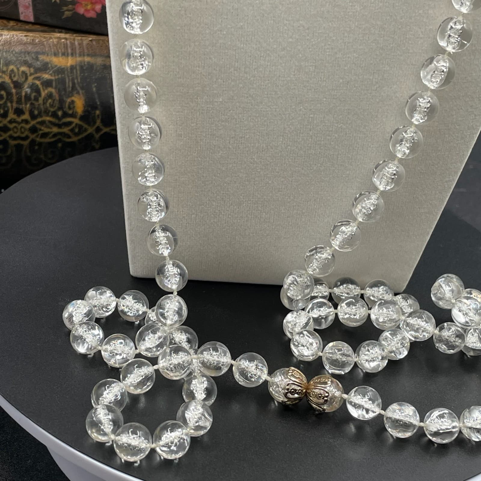 Vintage Fashion Filigree Bead Cap Elegant Clear Faceted Glass Beaded Necklace - Thumbnail 11