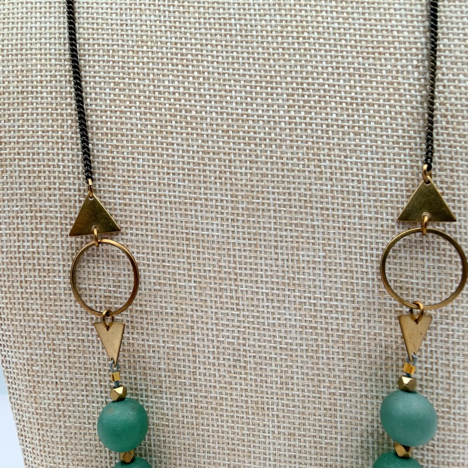 Vintage 90s Gold Tone Green Beaded Necklace Statement Women's Classic Jewelry - Thumbnail 5