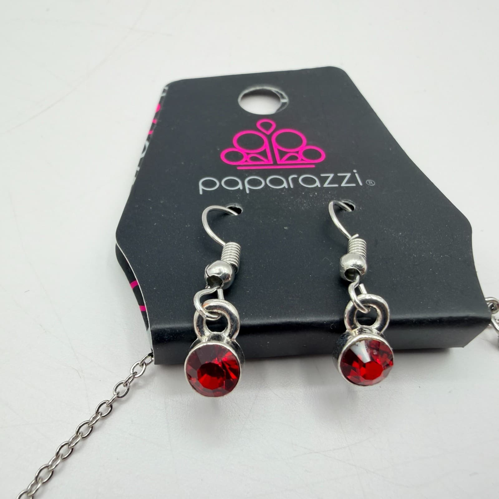 Vintage Y2K Paparazzi Red Black Rhinestone Silver Tone Necklace Earrings Jewelry - Thumbnail 10