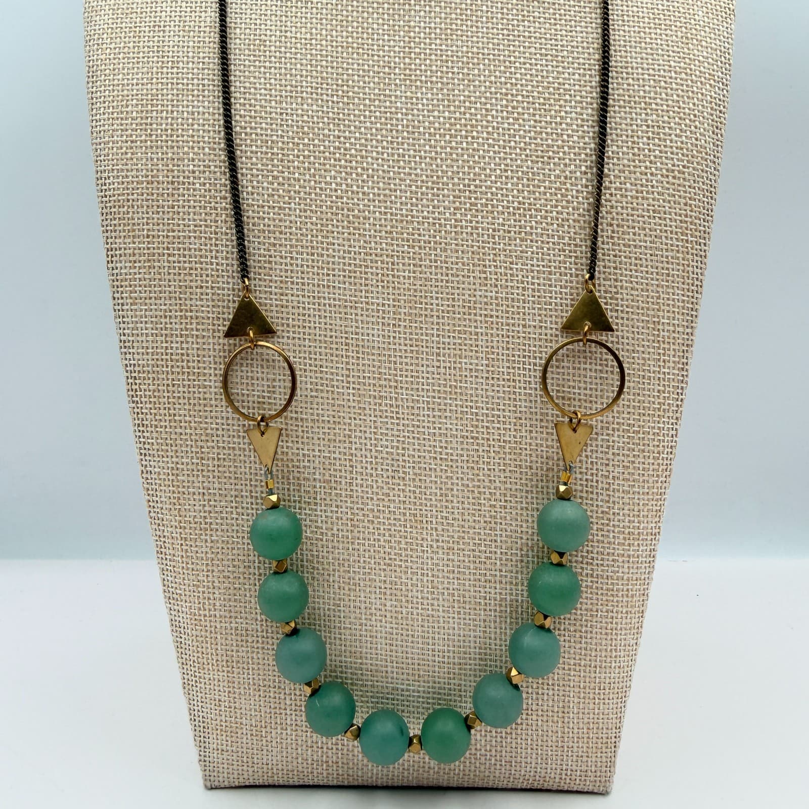 Vintage 90s Gold Tone Green Beaded Necklace Statement Women's Classic Jewelry - Thumbnail 2