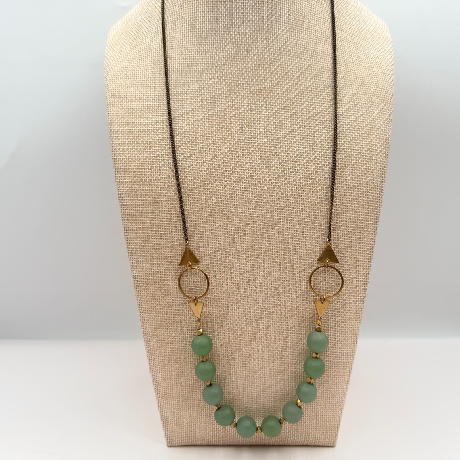 Vintage 90s Gold Tone Green Beaded Necklace Statement Women's Classic Jewelry - Thumbnail 7
