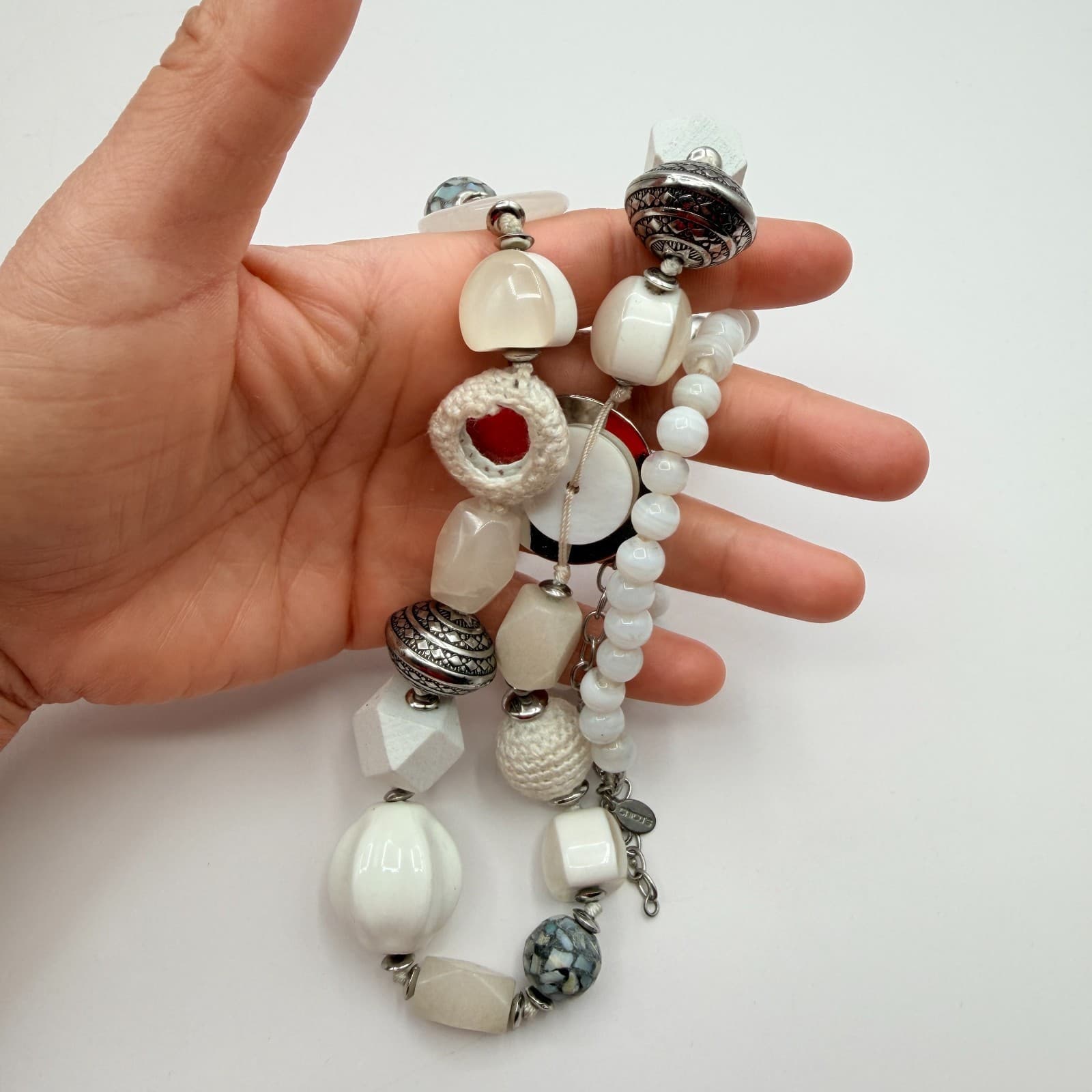 Vintage Y2K Chico's Silver Tone Chunky Beaded Necklace Statement Women's Jewelry - Thumbnail 8