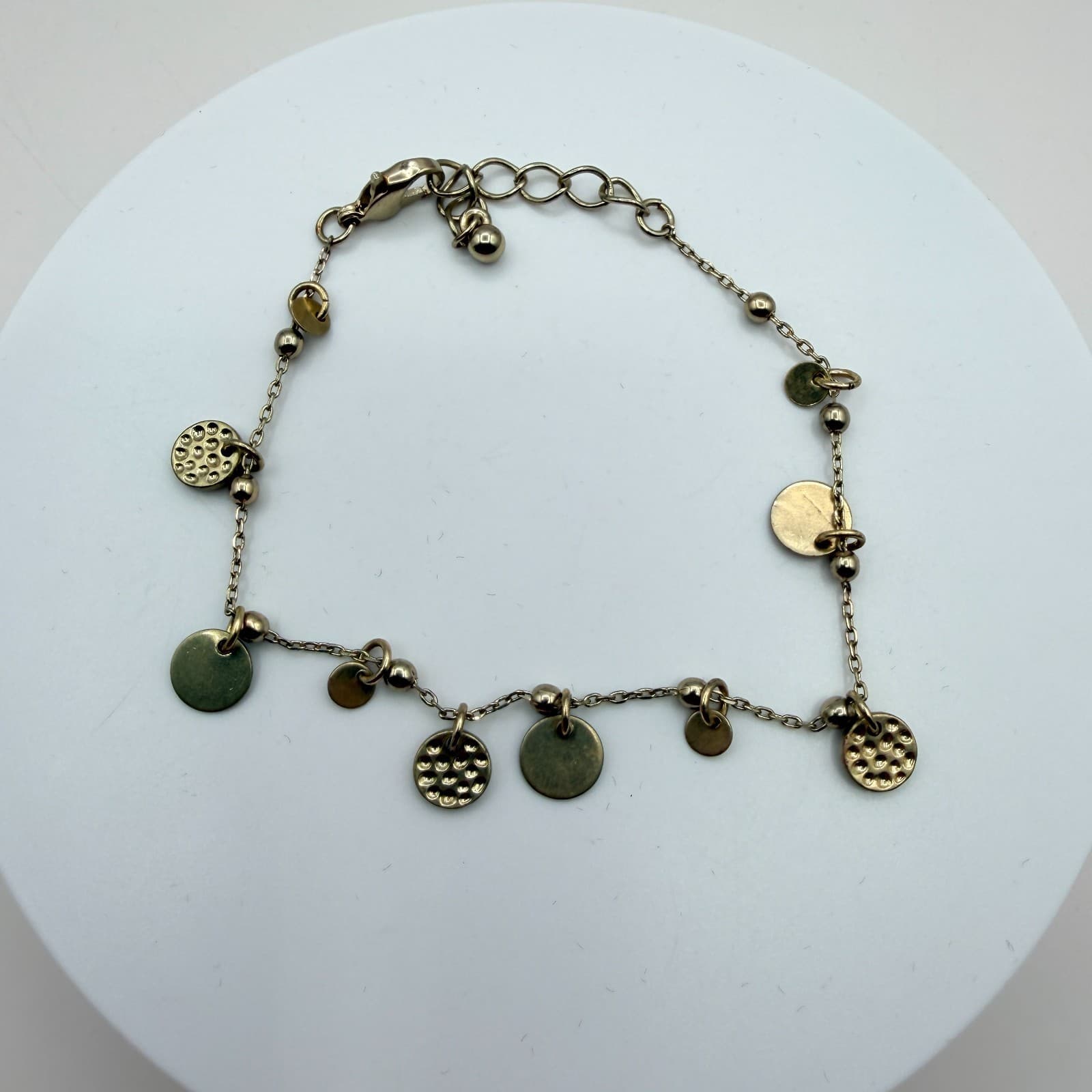 Vintage Y2K Gold Tone Textured Disc Charm Bracelet Adjustable Boho Style Jewelry - Thumbnail 7