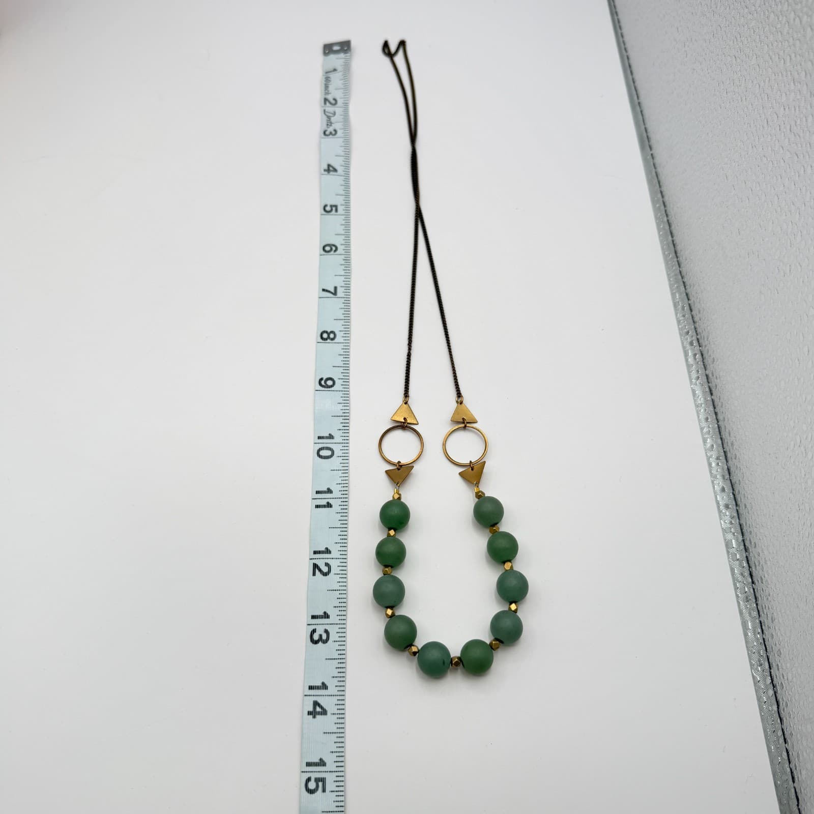 Vintage 90s Gold Tone Green Beaded Necklace Statement Women's Classic Jewelry - Thumbnail 9