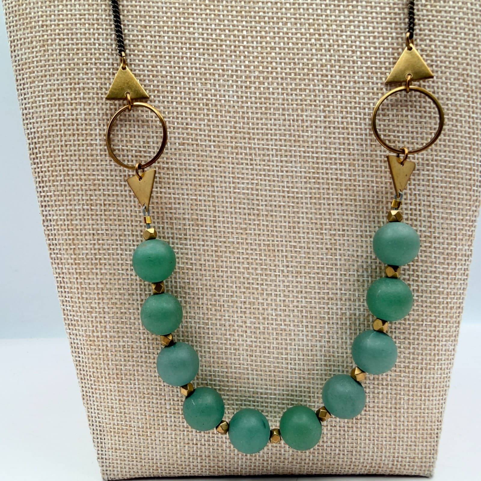 Vintage 90s Gold Tone Green Beaded Necklace Statement Women's Classic Jewelry - Thumbnail 3
