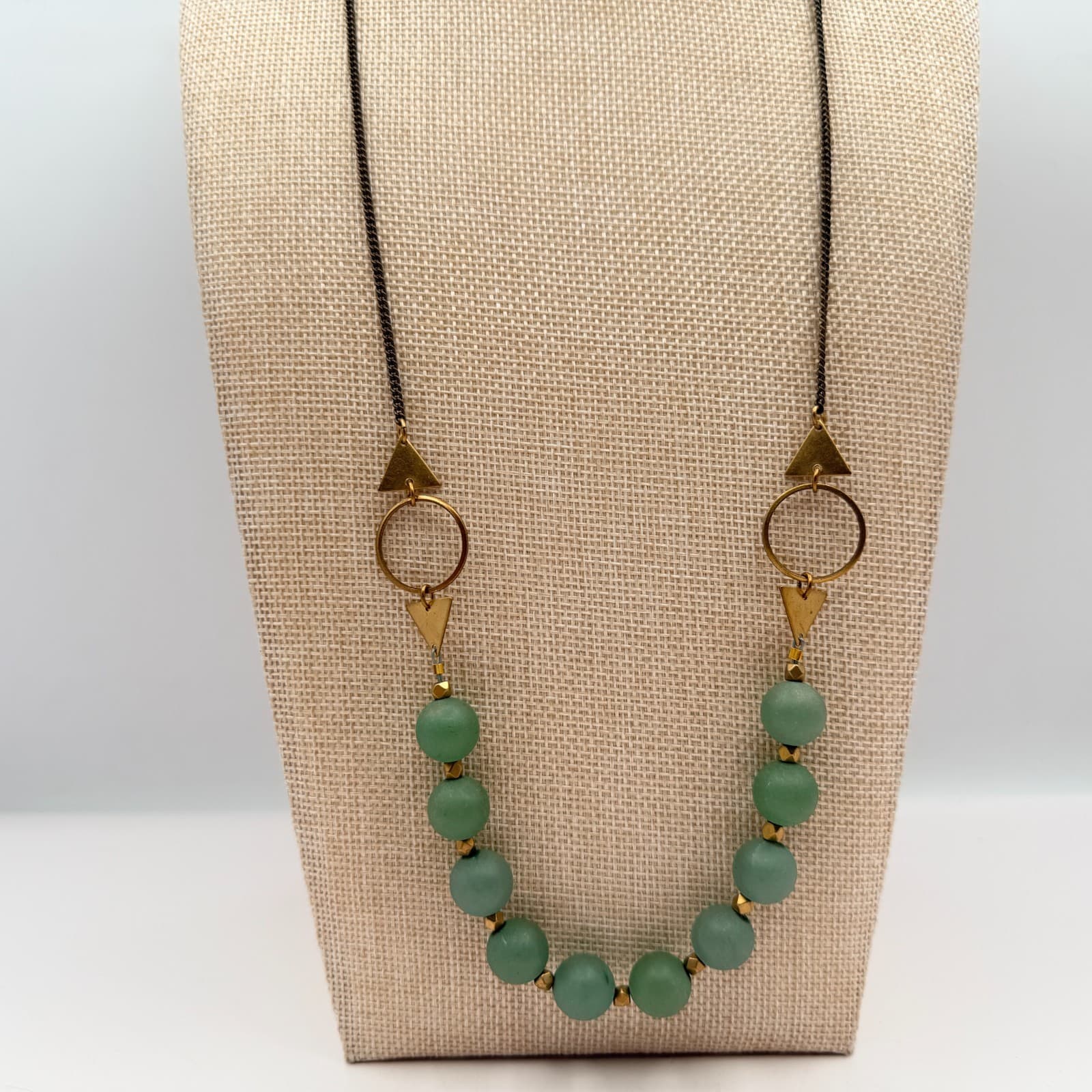 Vintage 90s Gold Tone Green Beaded Necklace Statement Women's Classic Jewelry - Thumbnail 6