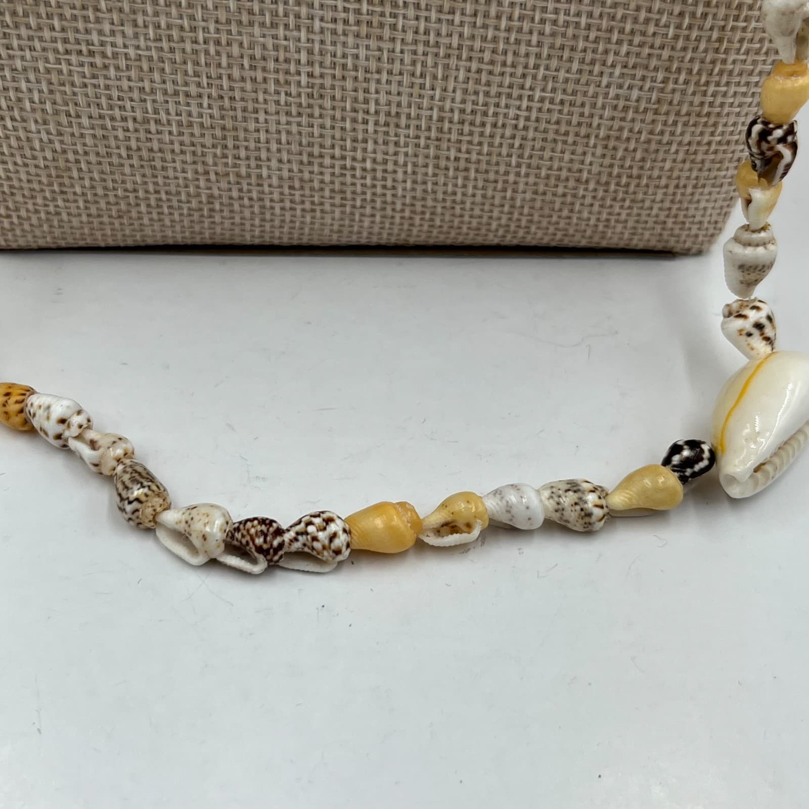 Vintage Tropical White Tan Brown Cowrie Nassa Seashell Beaded Opera Necklace - Thumbnail 5