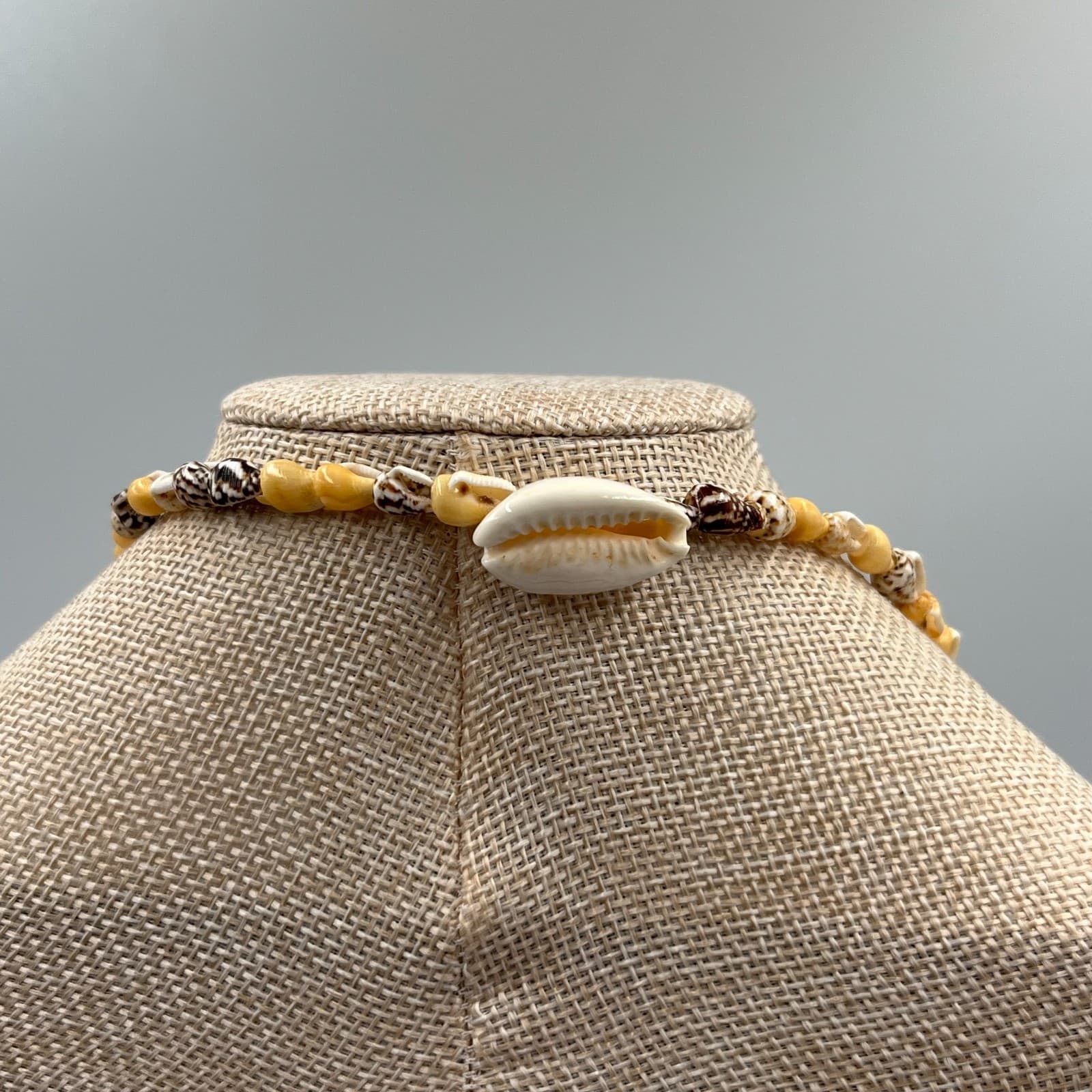 Vintage Tropical White Tan Brown Cowrie Nassa Seashell Beaded Opera Necklace - Thumbnail 7