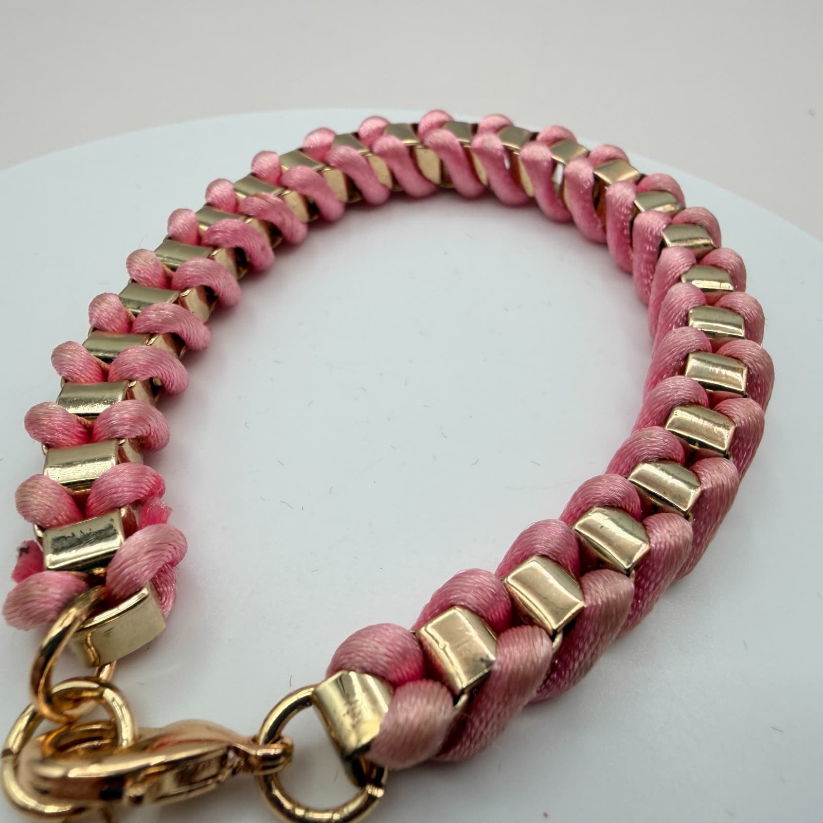 Vintage Y2K Pink Ribbon Breast Cancer Awareness Gold Tone Woven Cord Jewelry - Thumbnail 7