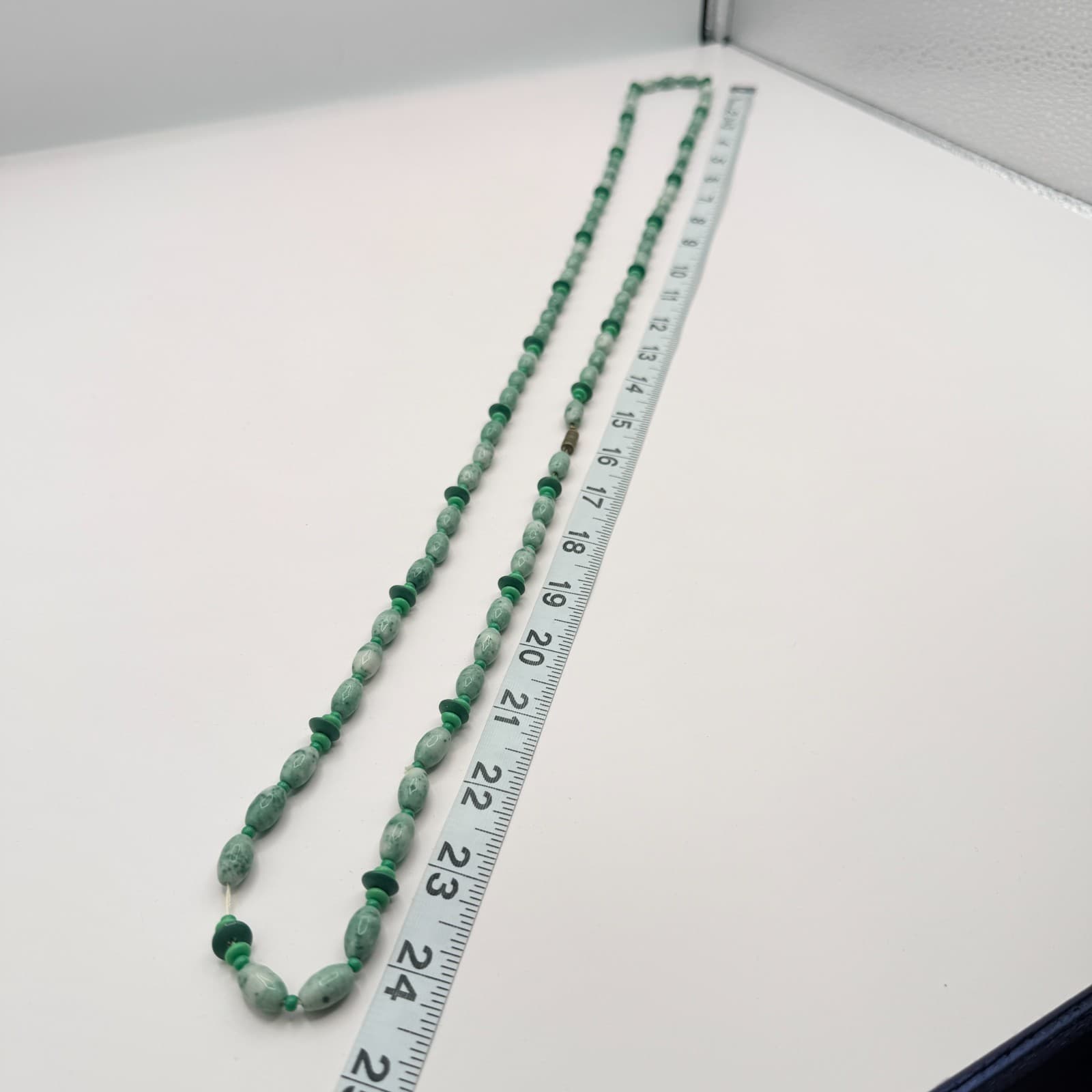 Vintage 80s Natural Jadeite Tumbled Stone Double Strand Necklace Ornate Jewelry - Thumbnail 10